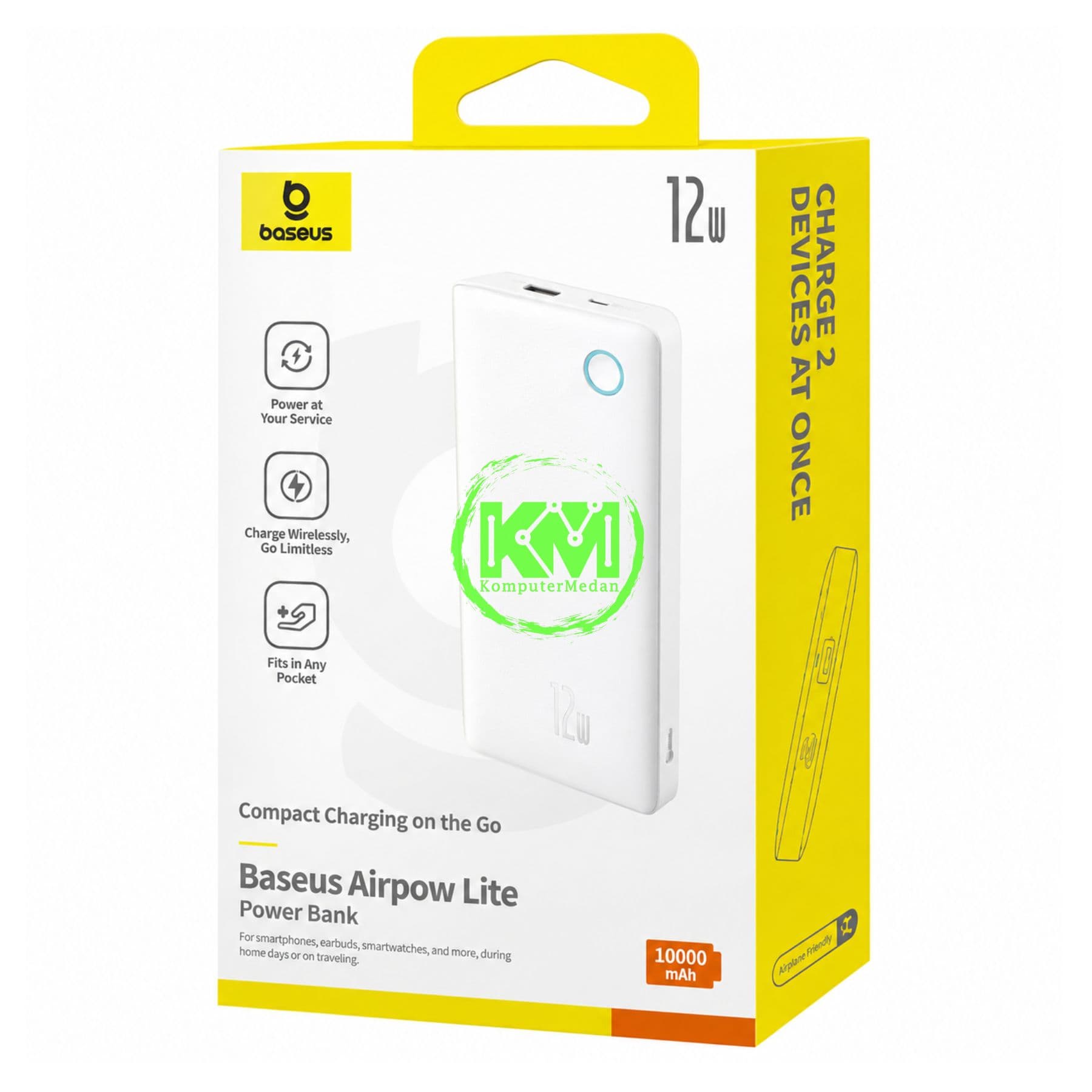 BASEUS AIRPOW AIR LITE POWER BANK 10000MAH 12W MOON WHITE