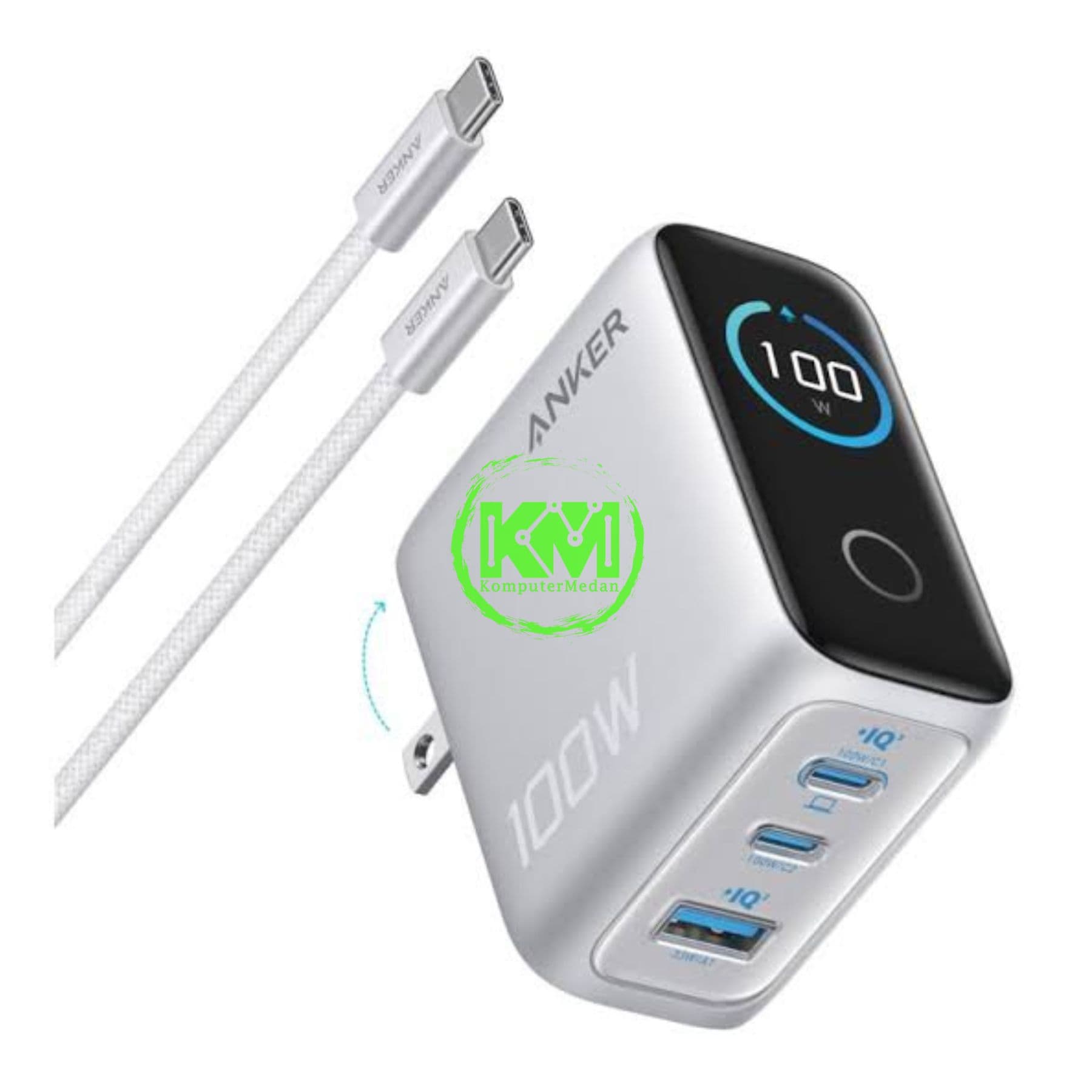 ANKER CHARGER (100W, 3 PORTS, SMART DISPLAY) - B121B SILVER - Image 1