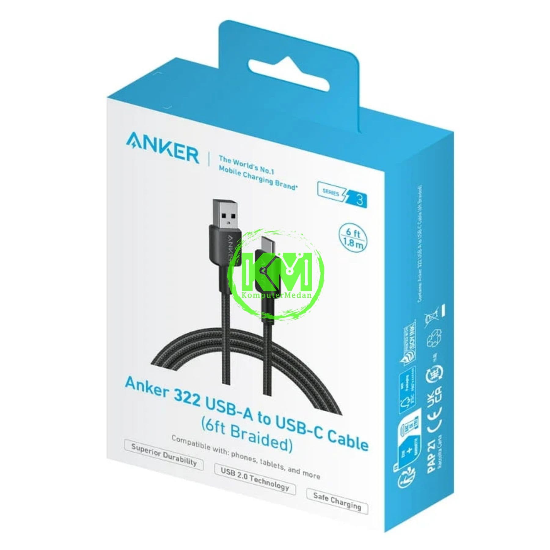 ANKER 322 USB-A TO USB-C CABLE (6FT BRAIDED) - A81H6 BLACK