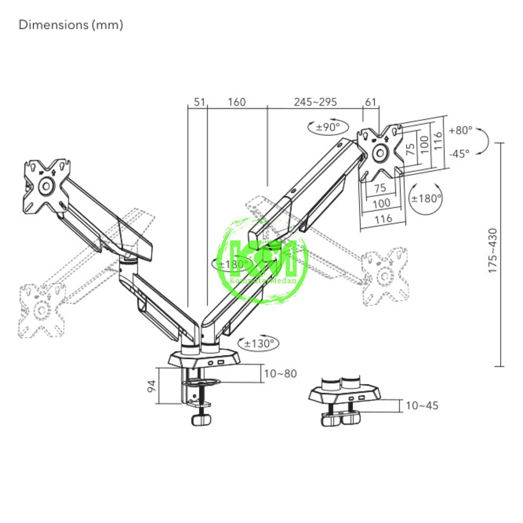 OXIMUS PD209 DESK BRACKET BLACK - Image 2