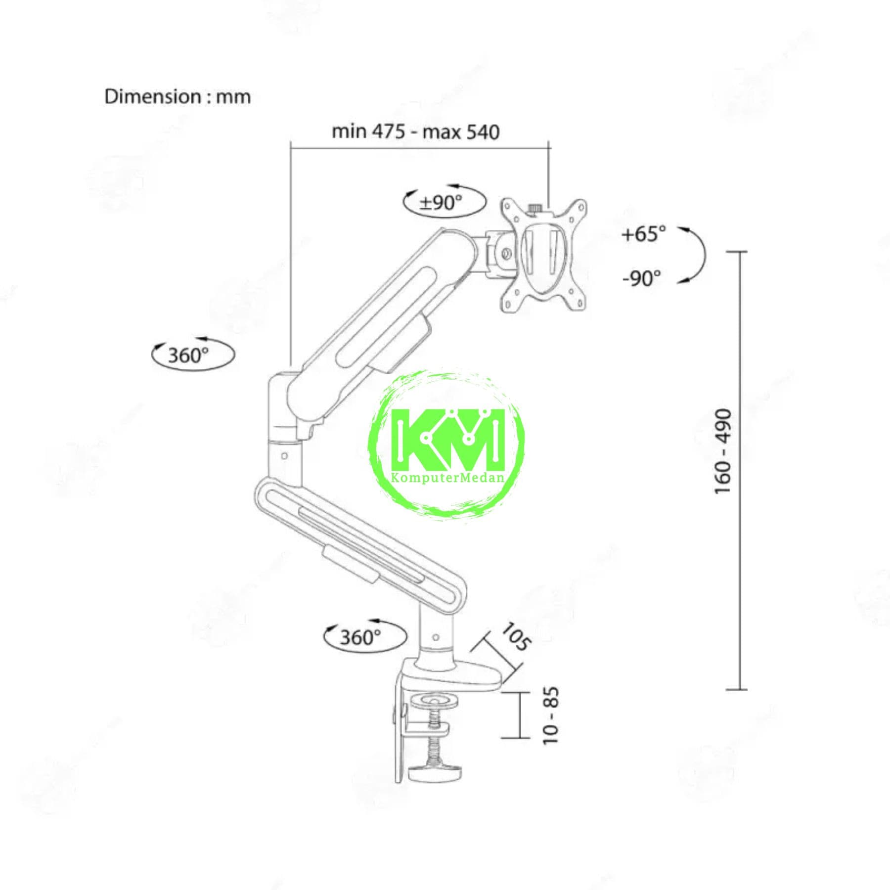 OXIMUS P108 DESK BRACKET BLACK - Image 2