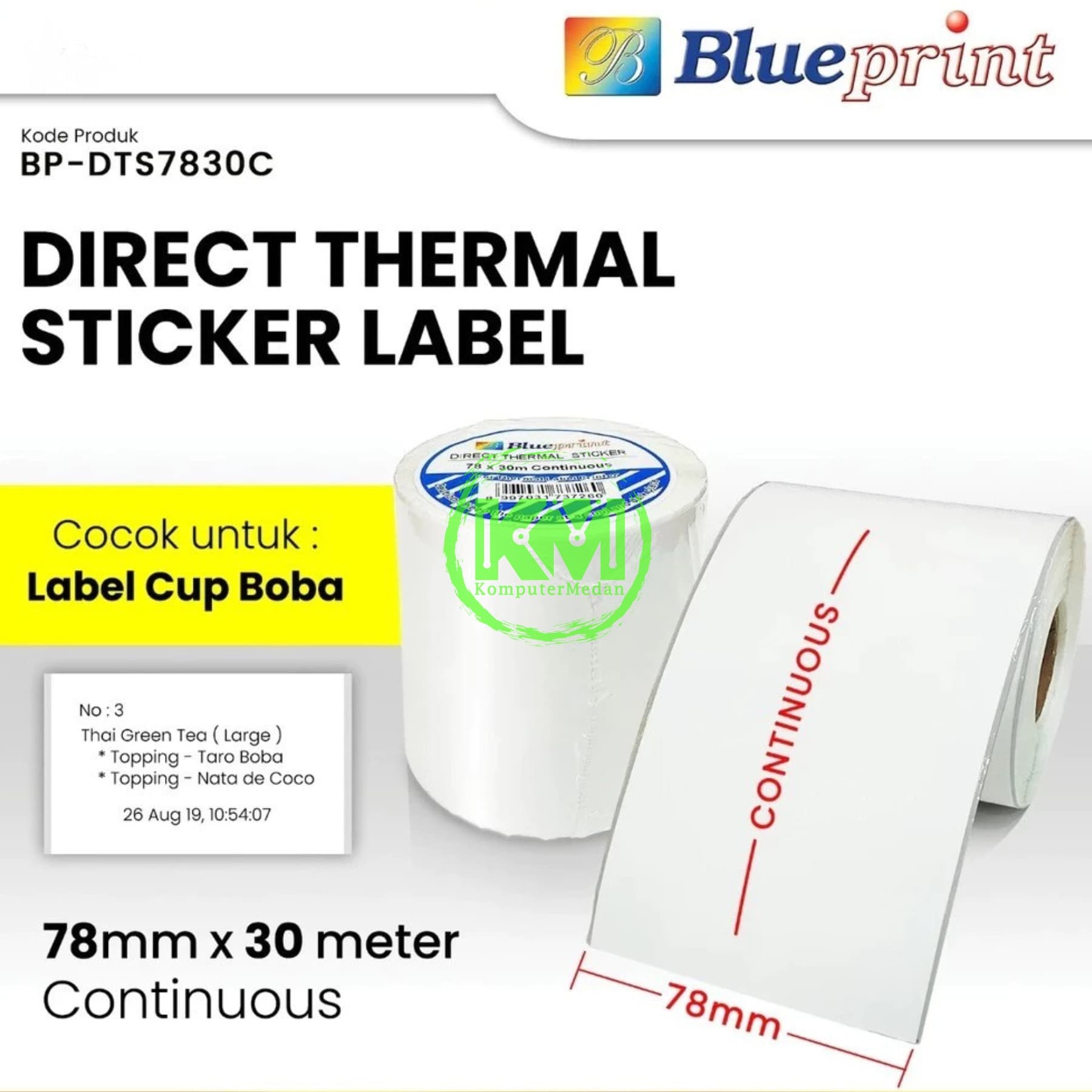 BLUEPRINT DIRECT THERMAL STICKER 78x30mm - CONTINUOUS