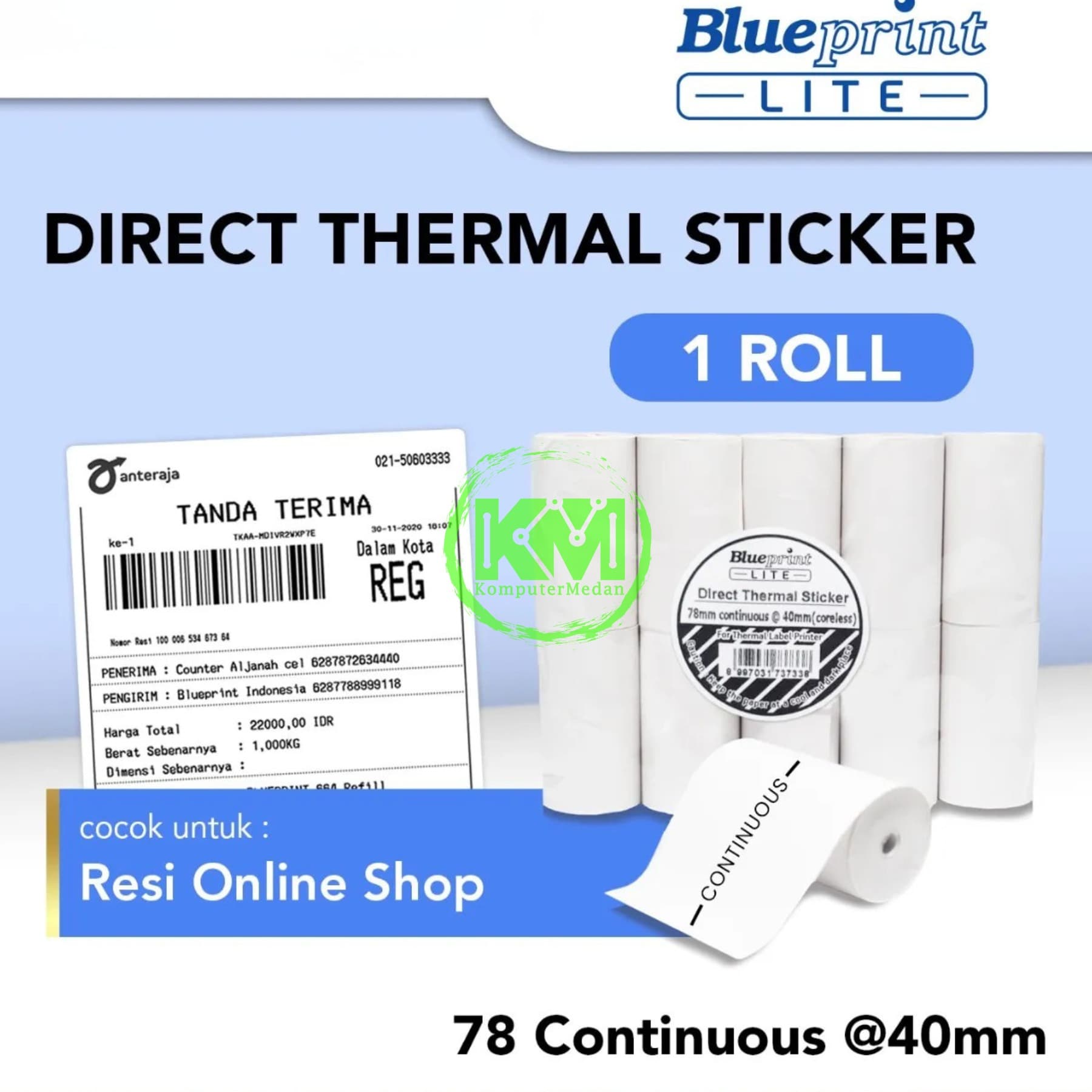 BLUEPRINT DIRECT THERMAL STICKER 78x100x1 LINE @40mm CONTINUOUS