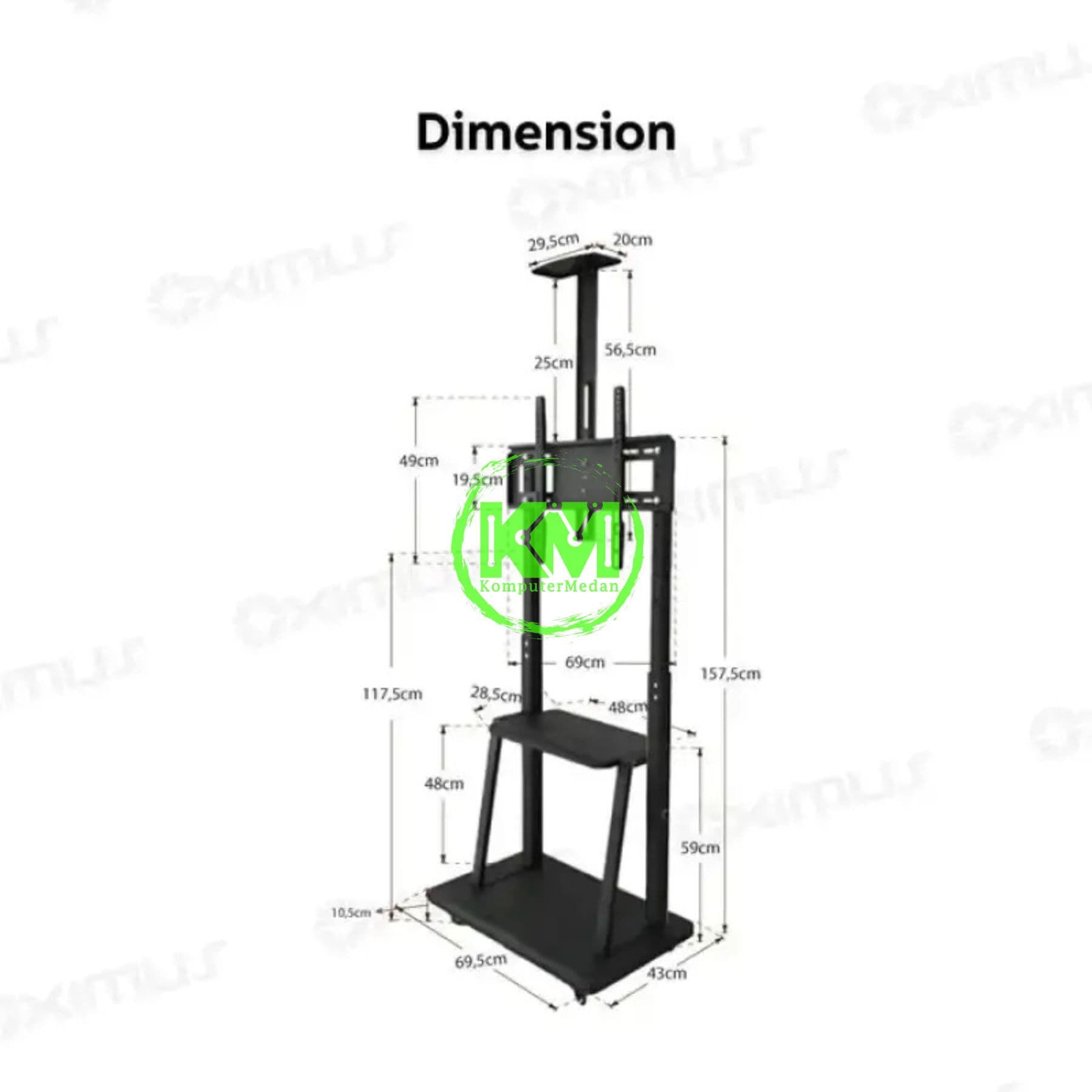 OXIMUS TC1700 STANDING TV CART BLACK - Image 4