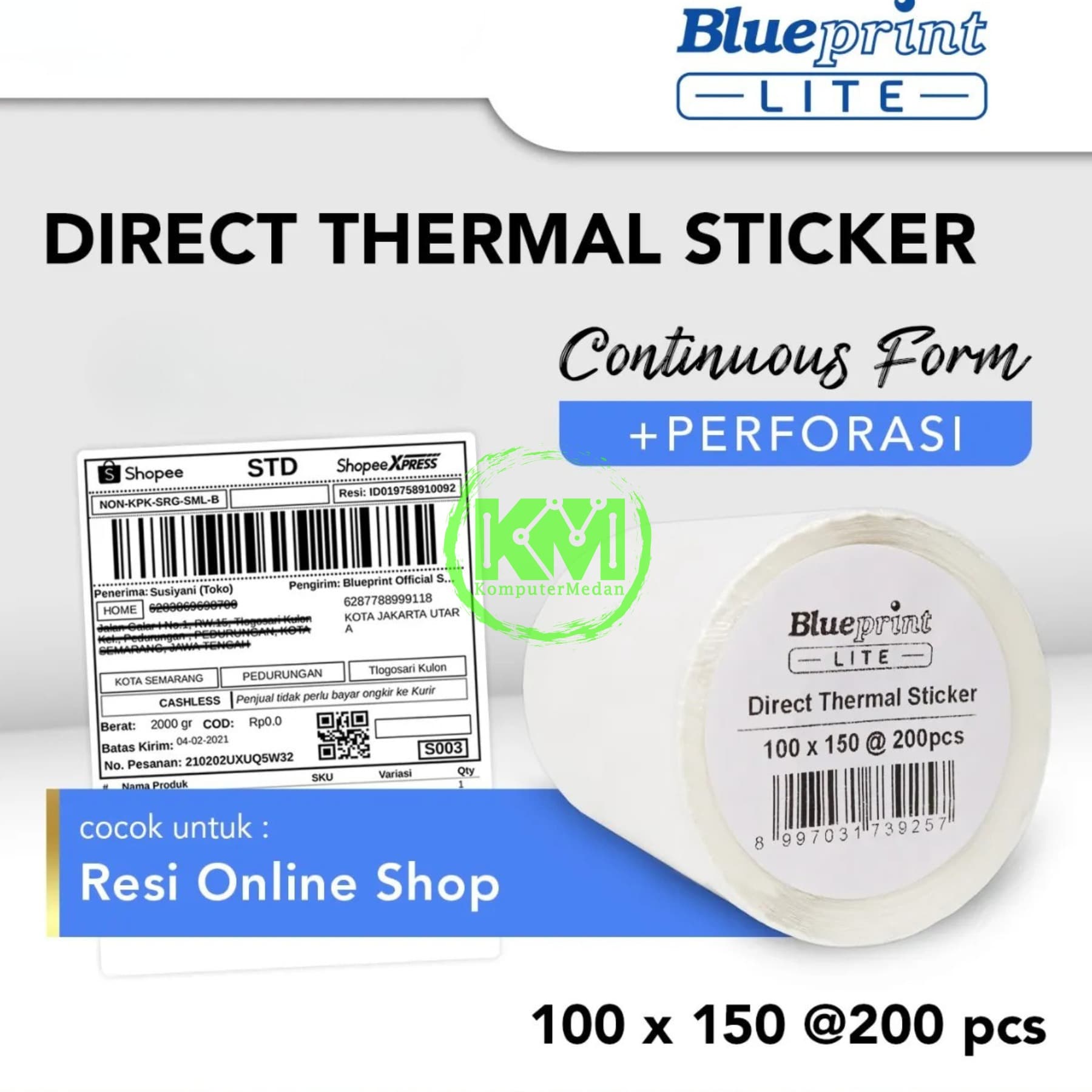 BLUEPRINT LITE DIRECT THERMAL STICKER 100x150x1 LINE (200PCS) - RESI ONLINE SHOP