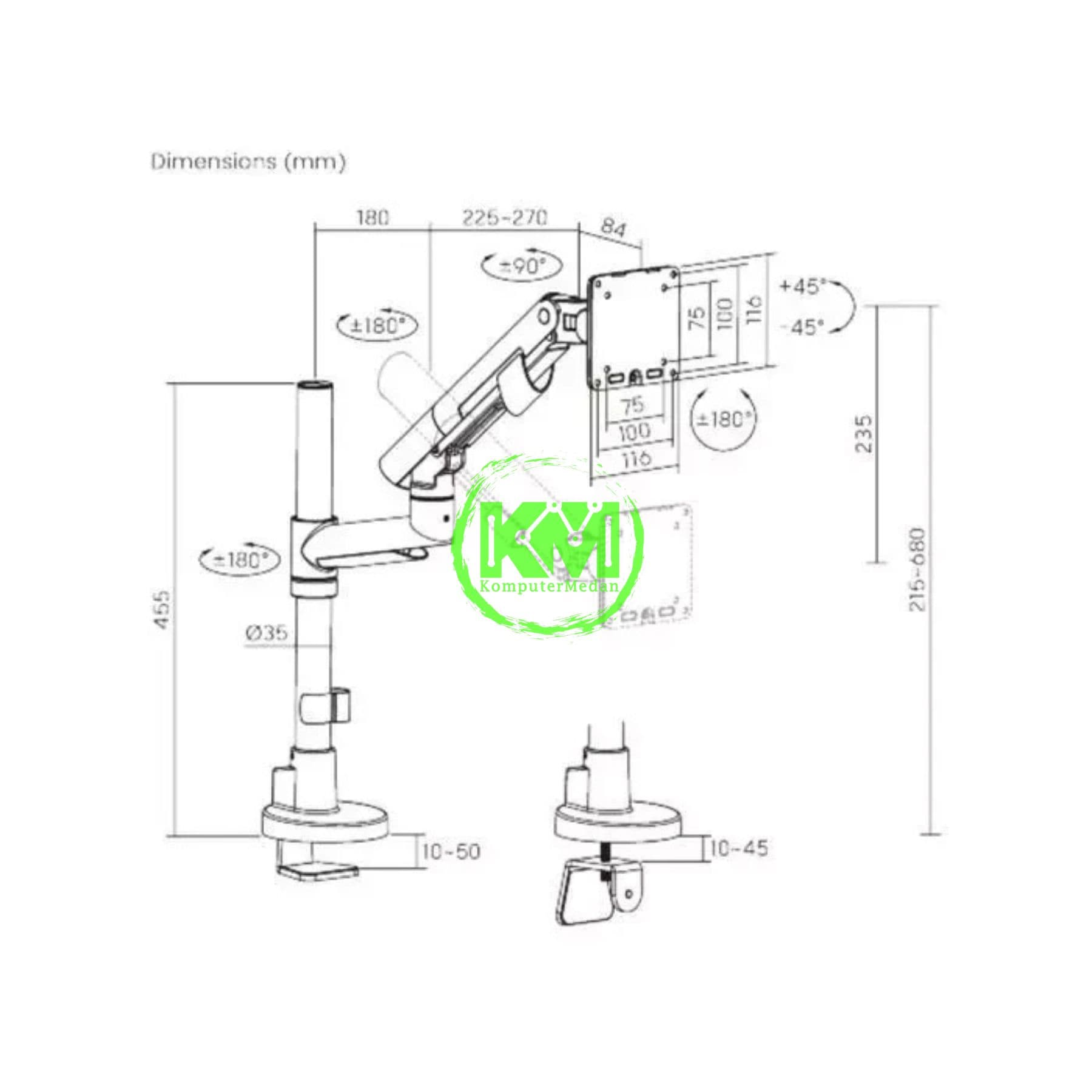 OXIMUS PL102 DESK BRACKET SPACE GREY - Image 4