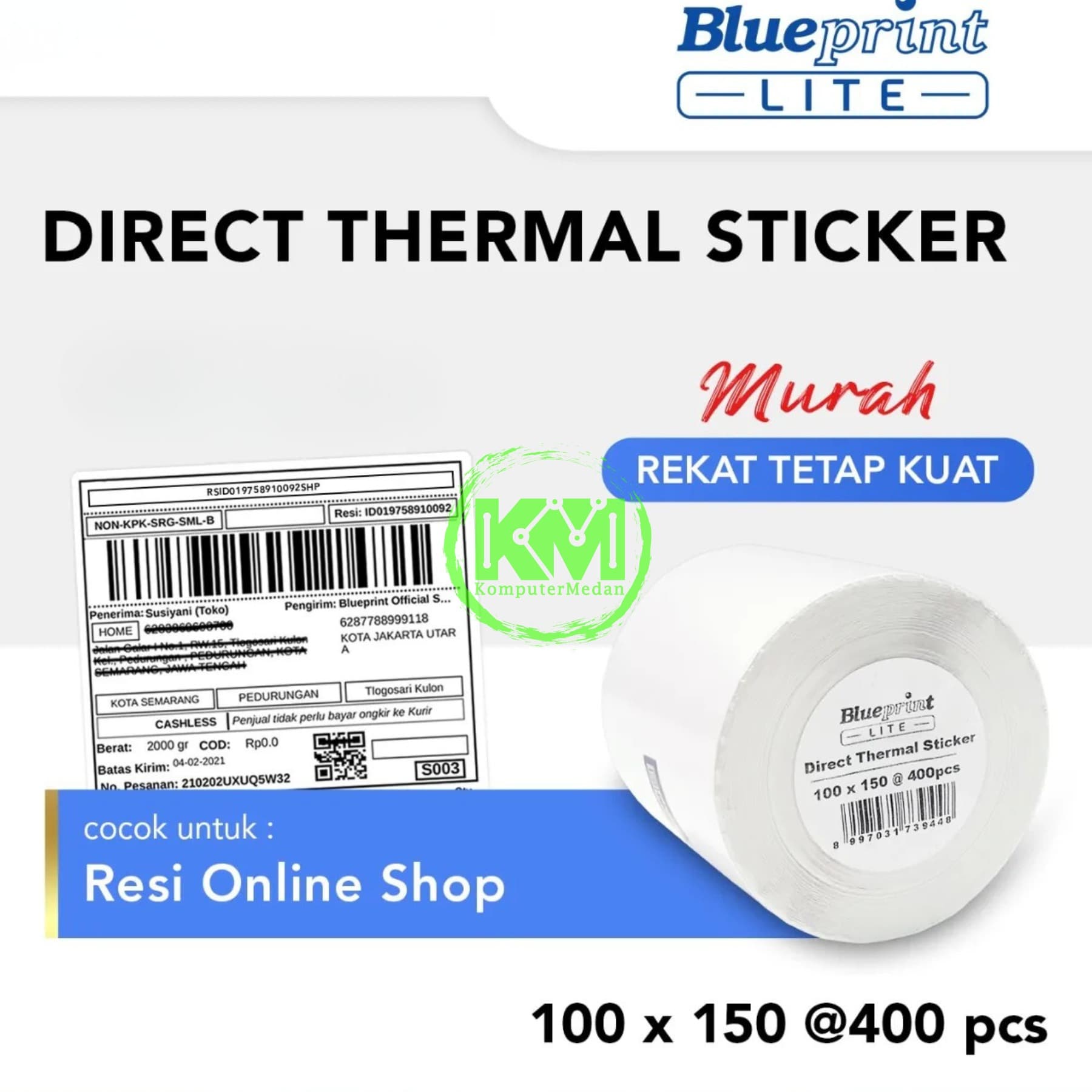 BLUEPRINT LITE DIRECT THERMAL STICKER 100x150x1 Line (400PCS) - RESI ONLINE SHOP