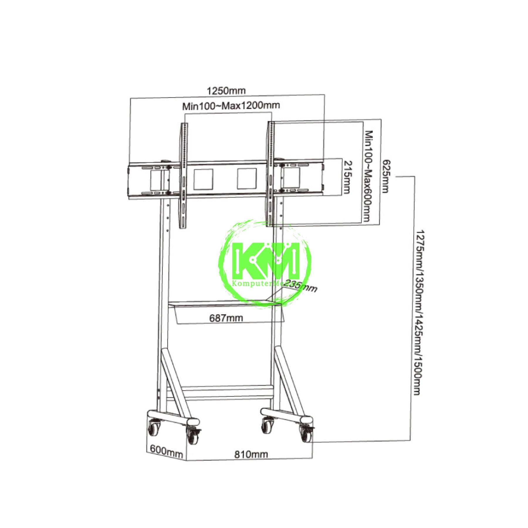 OXIMUS TC3100 STANDING TV CART BLACK - Image 3