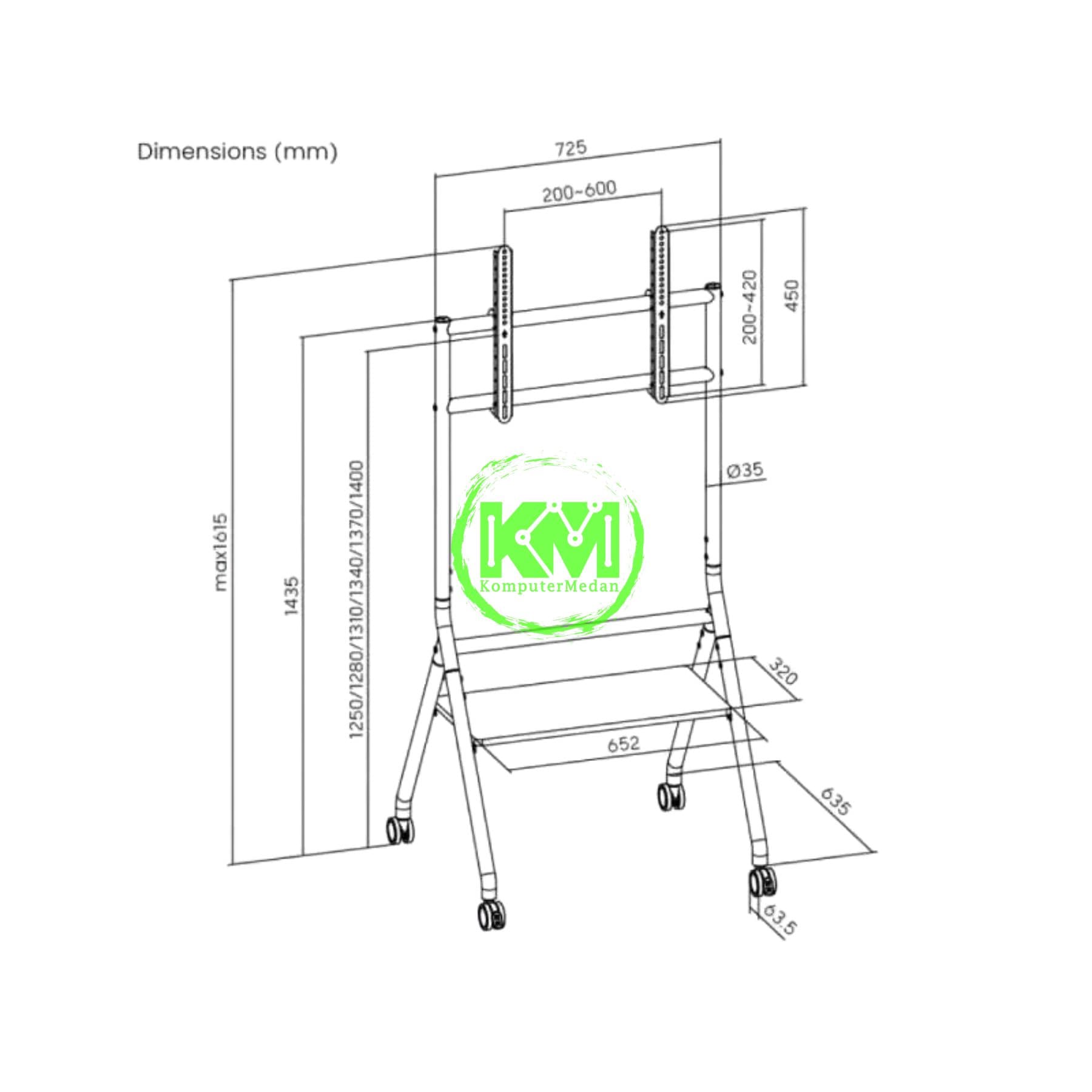 OXIMUS TC5800 STANDING TV CART WHITE - Image 3