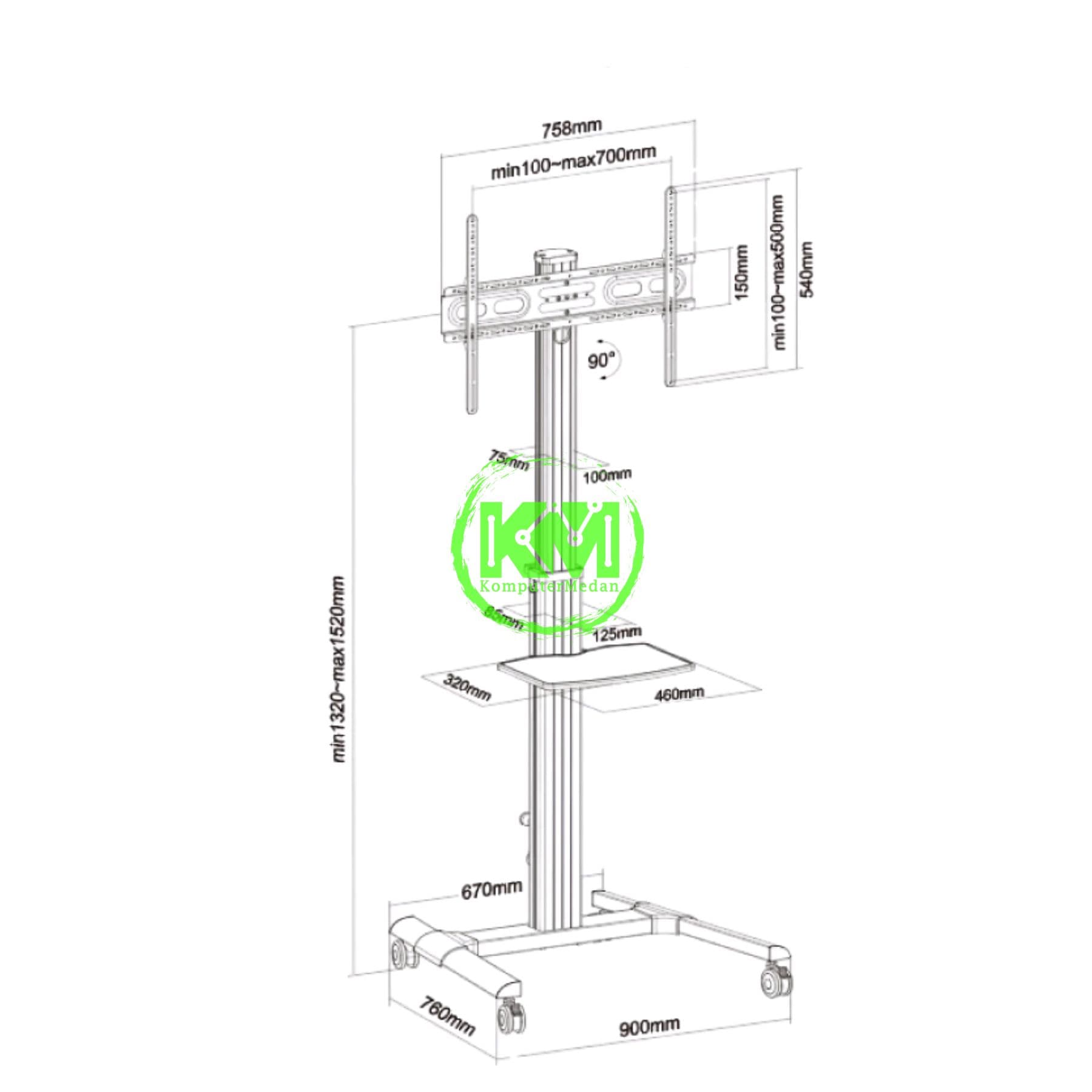 OXIMUS TC3000CR STANDING TV CART BLACK - Image 5