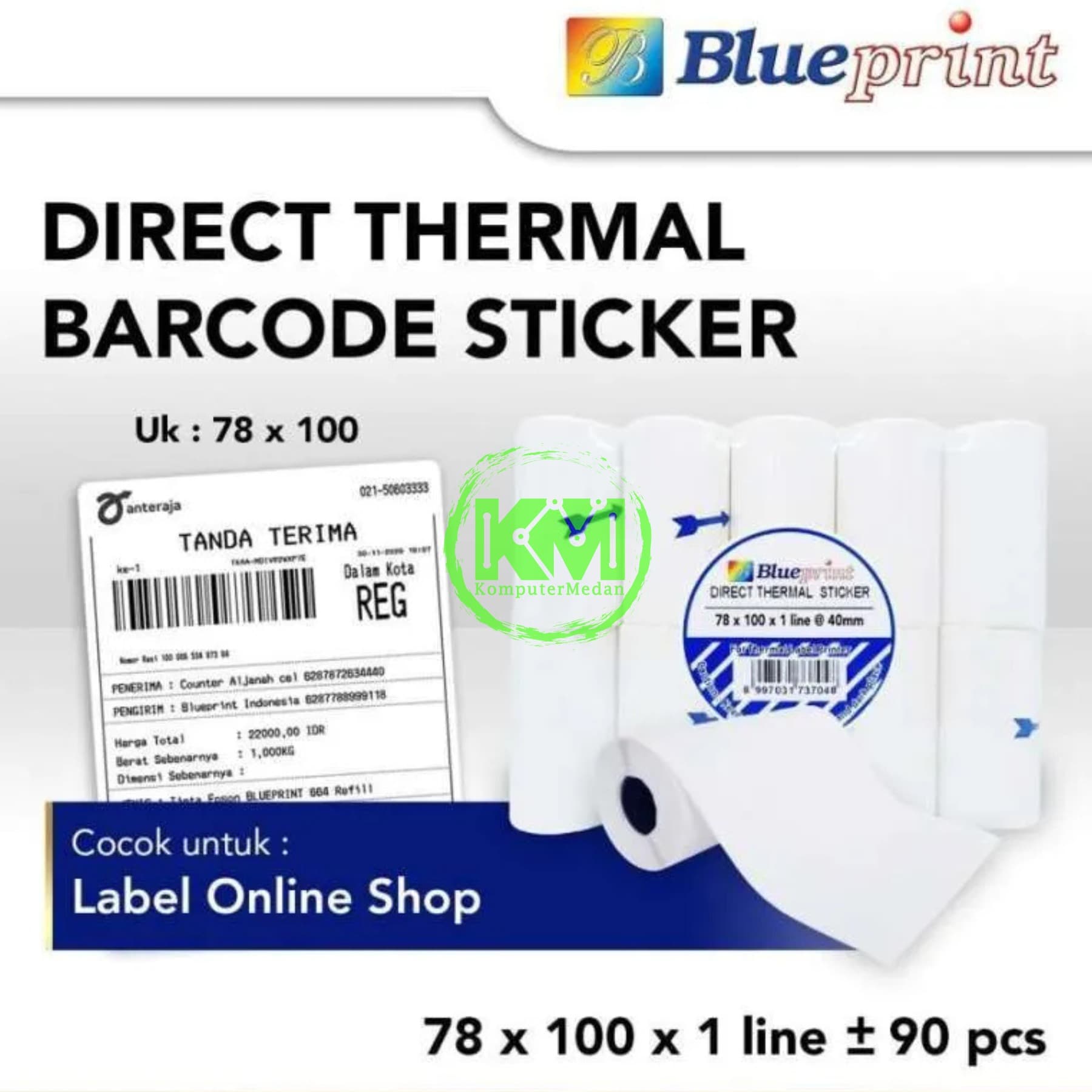 BLUEPRINT DIRECT THERMAL STICKER 78x100x1 LINE (90pcs) - LABEL ONLINE SHOP