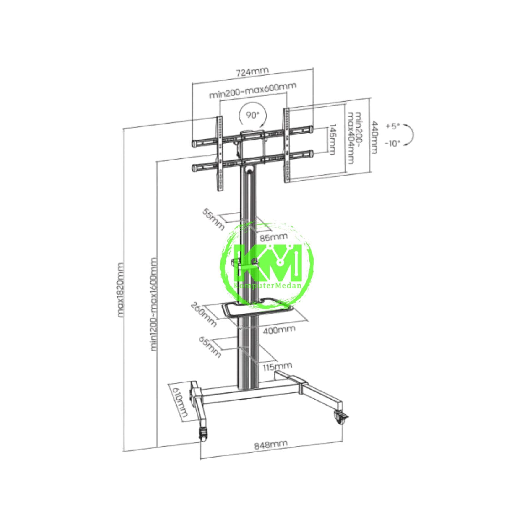 OXIMUS TC6610 STANDING TV CART - Image 6