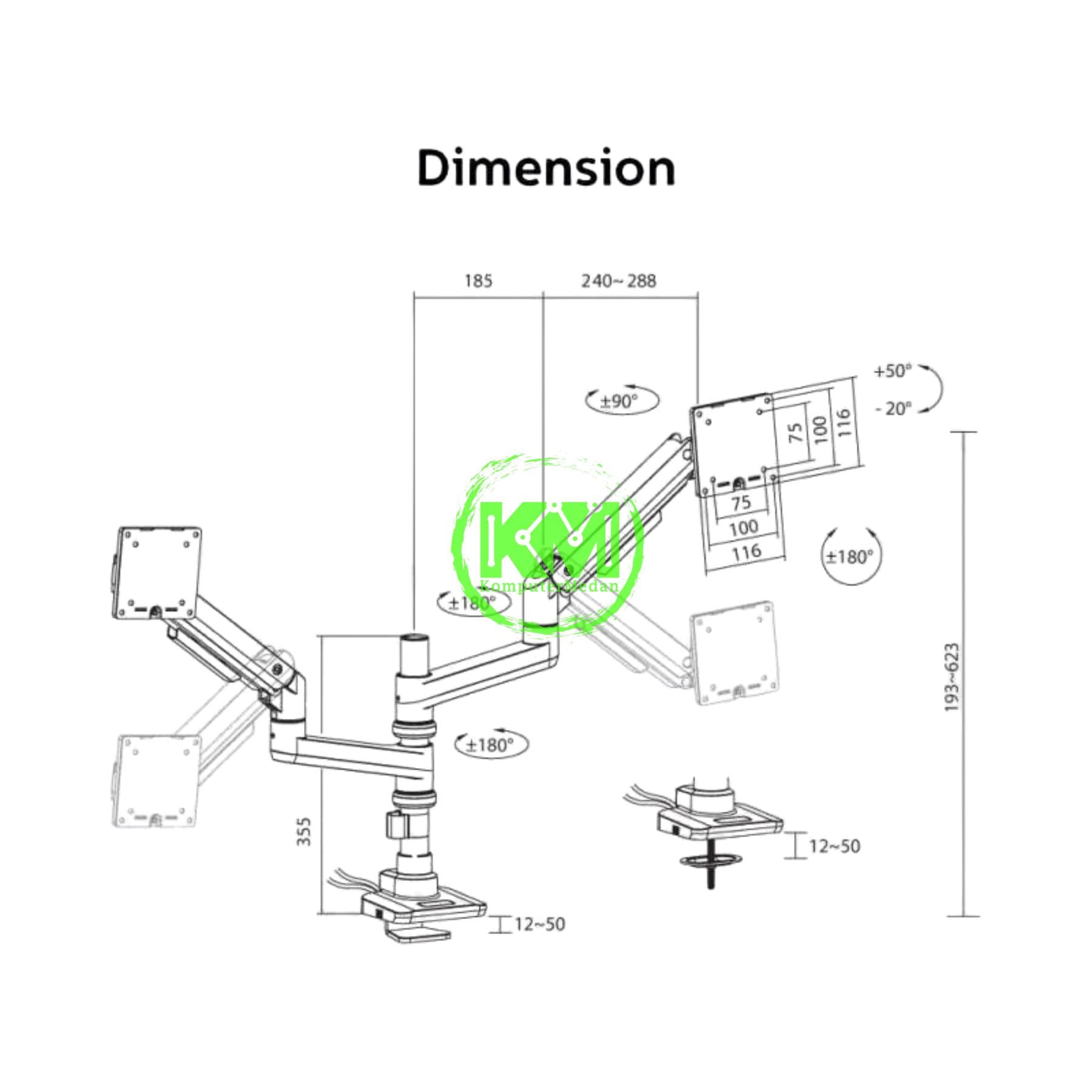 OXIMUS P220 DESK BRACKET BLACK - Image 2