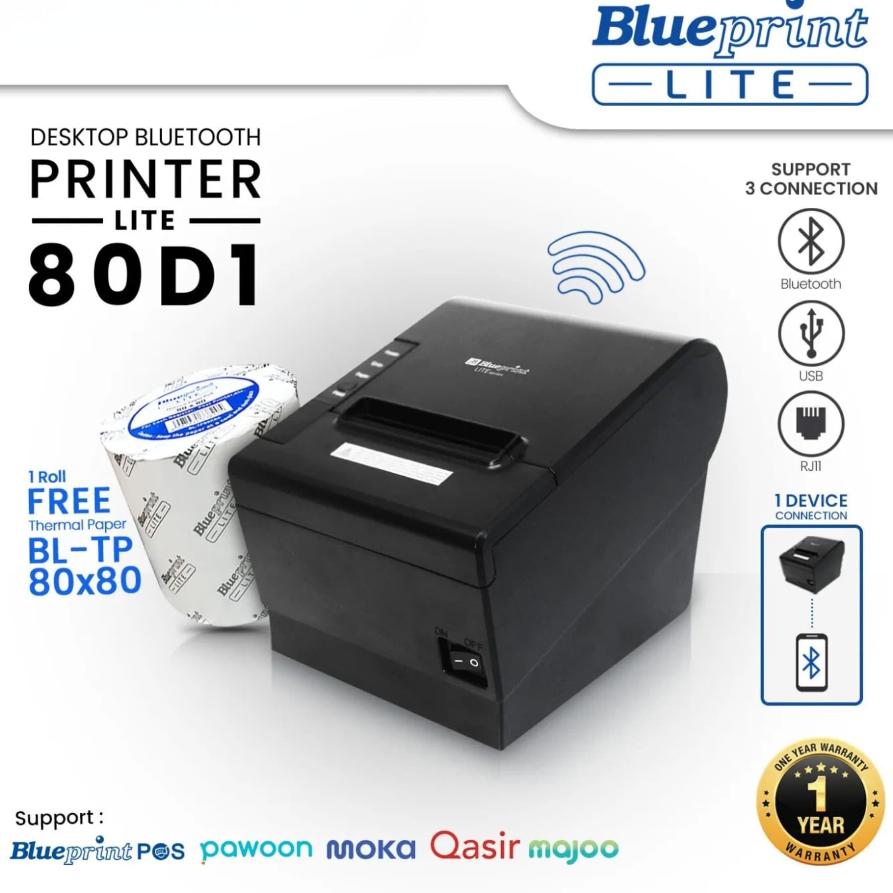 BLUEPRINT LITE DESKTOP THERMAL RECEIPT PRINTER BP-LITE80D1 BLUETOOTH