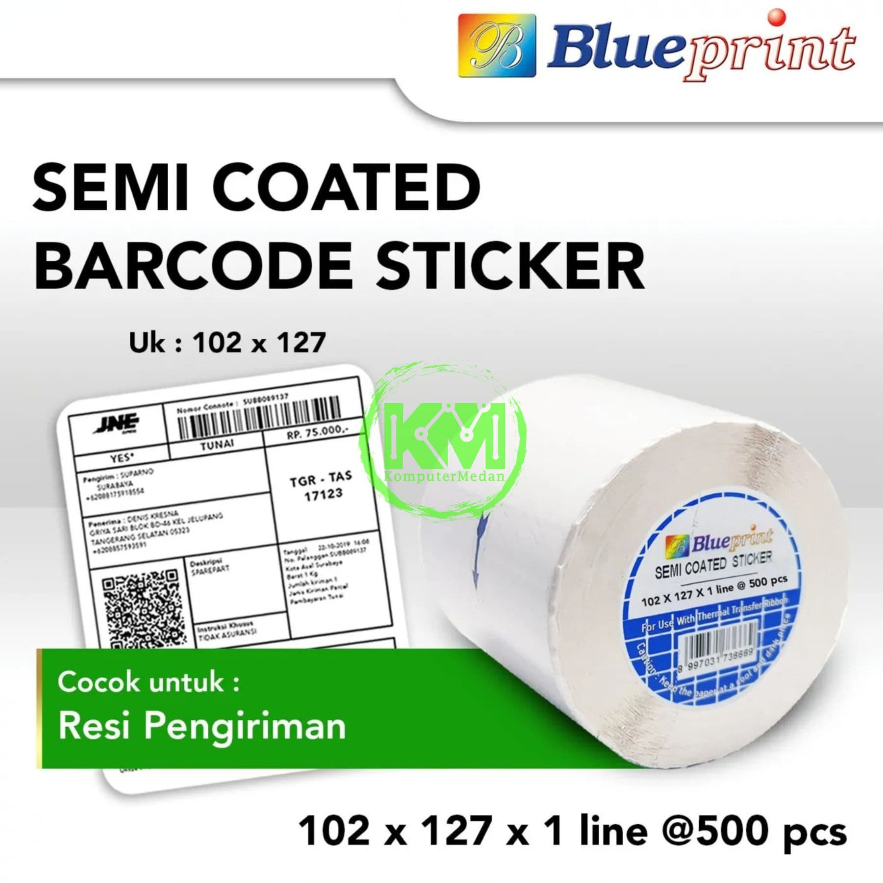 BLUEPRINT LITE DIRECT THERMAL STICKER 102x127x1 LINE (500PCS) - RESI PENGIRIMAN