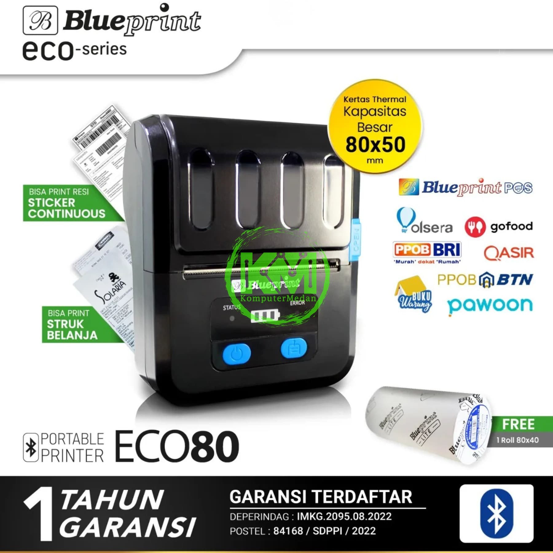 BLUEPRINT PORTABLE THERMAL PRINTER ECO80 (USB + BLUETOOTH) - Image 1