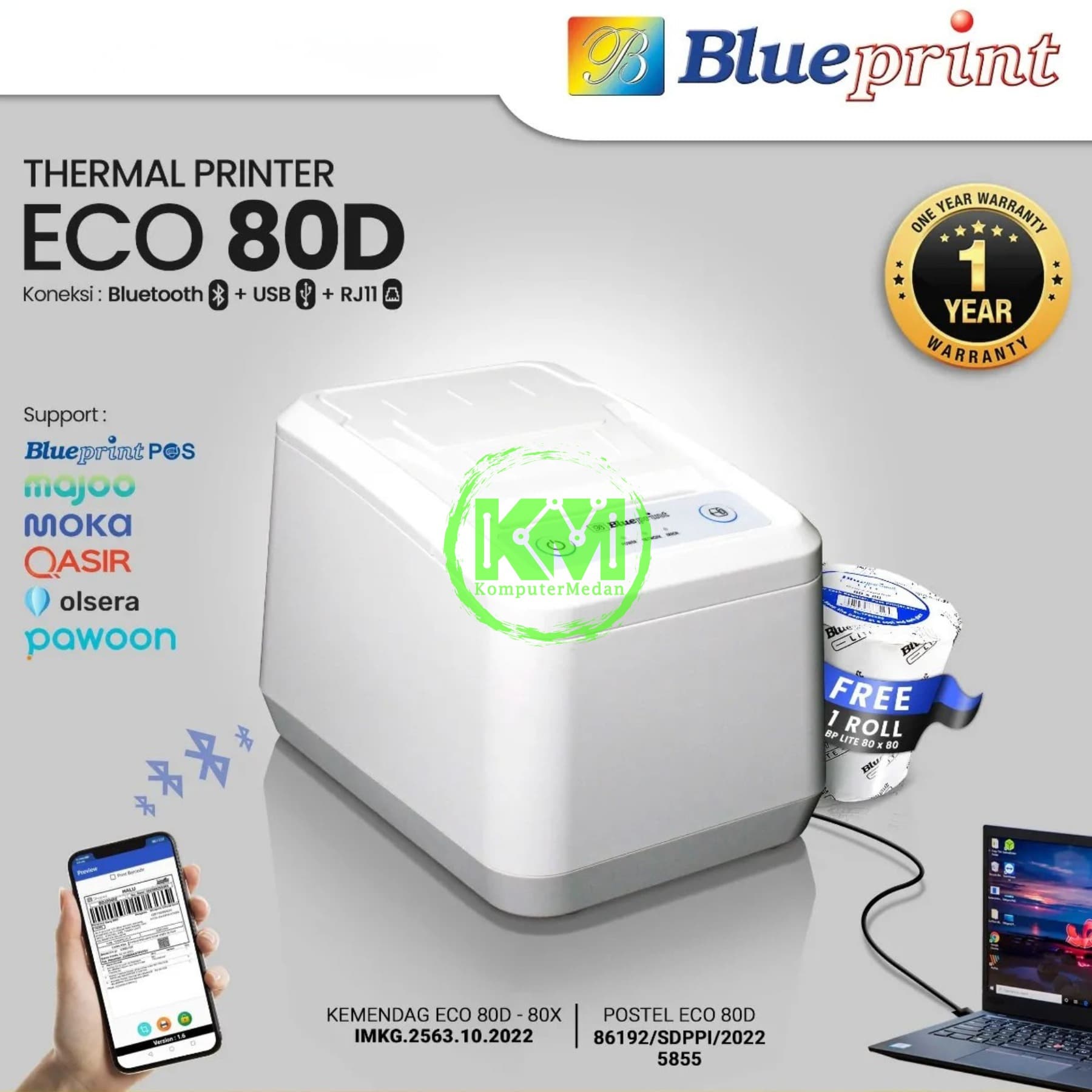 BLUEPRINT THERMAL PRINTER ECO80D (USB + BLUETOOTH)