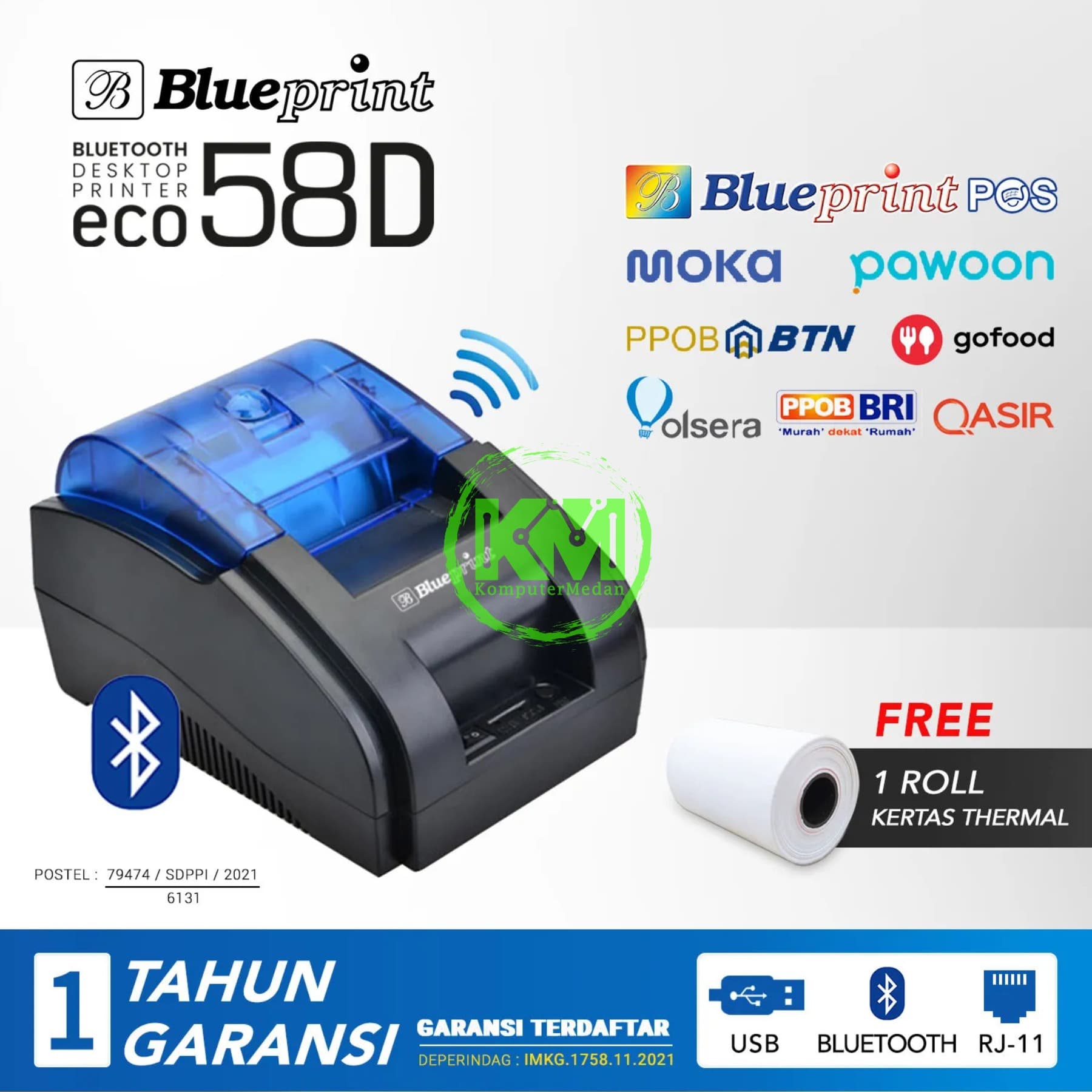 BLUEPRINT LITE PORTABLE THERMAL RECEIPT PRINTER BP-ECO58D BLUETOOTH (LISTRIK)