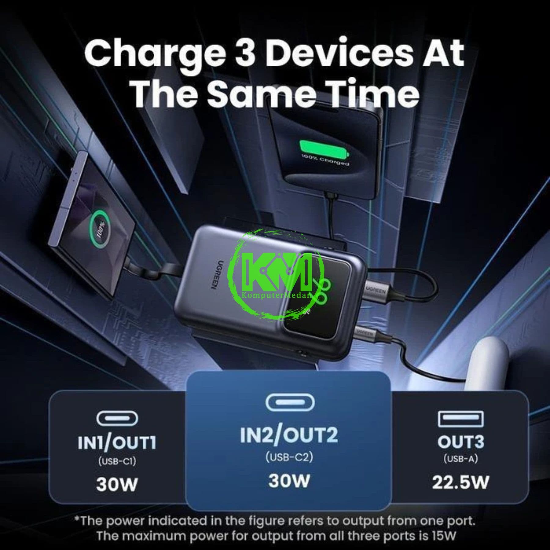 UGREEN UNO POWERBANK BUILT-IN CABLE 30W 10.000MAH GRAY / 35603B - Image 4