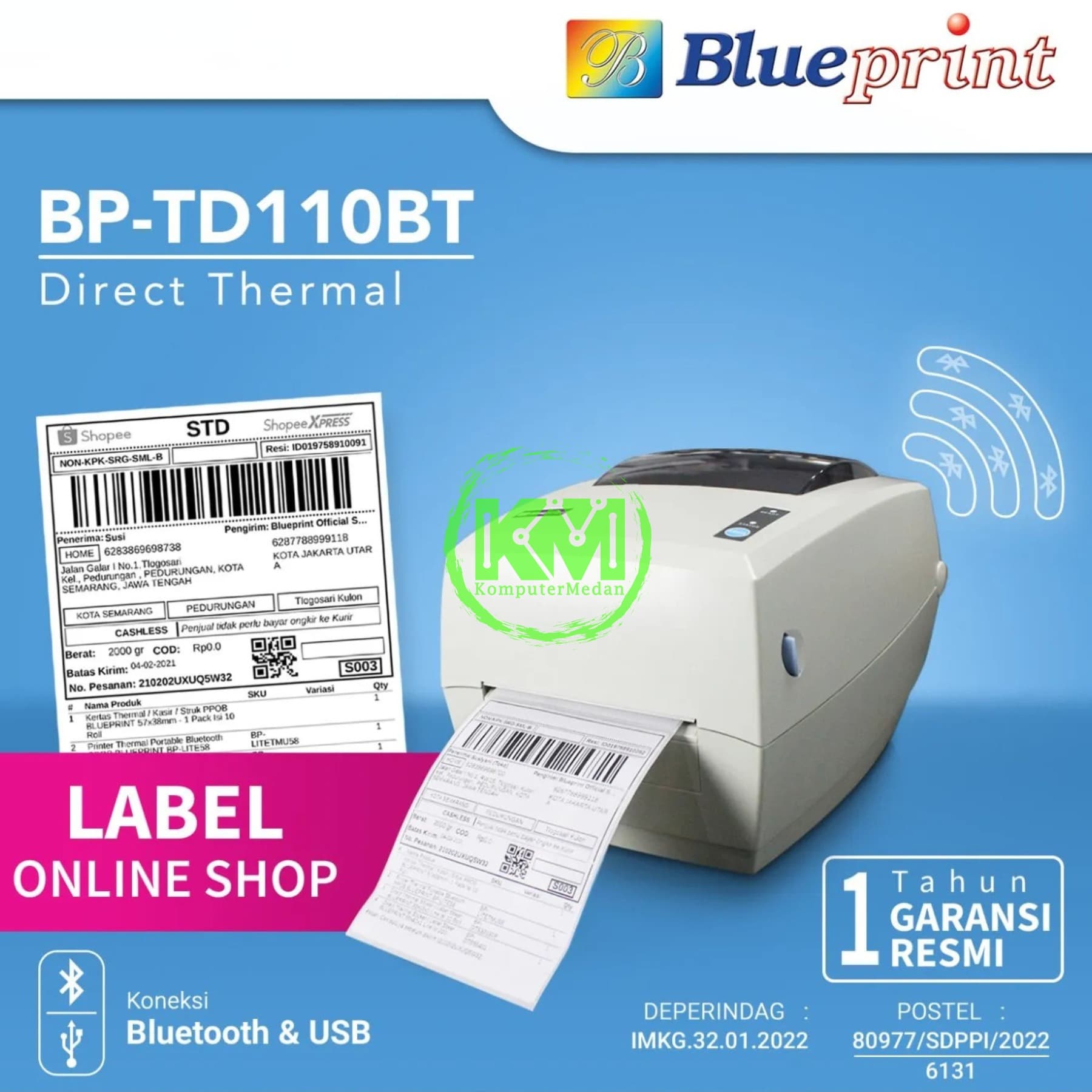 BLUEPRINT DIRECT THERMAL BARCODE LABEL PRINTER TD110BT (USB + BLUETOOTH)