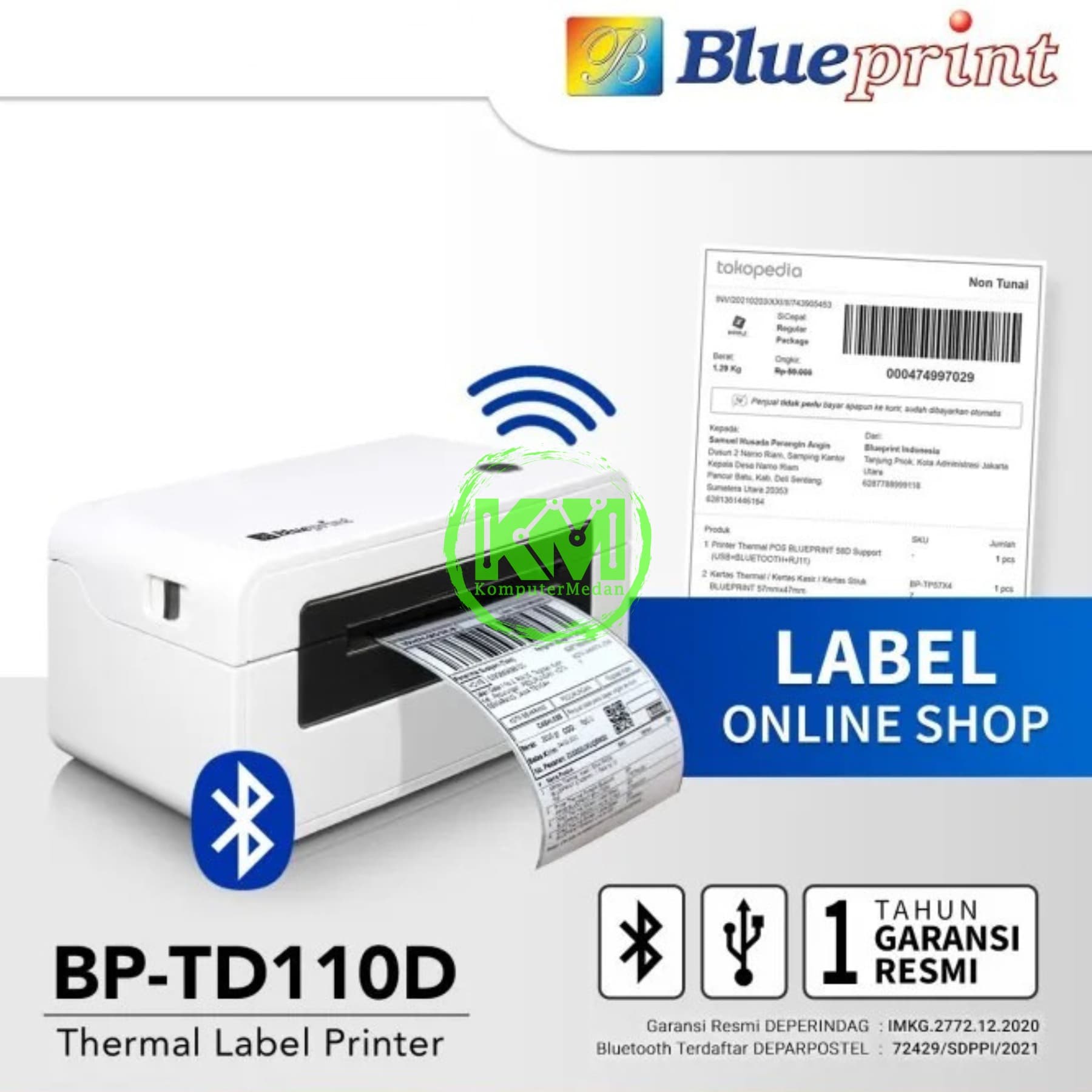 BLUEPRINT DIRECT THERMAL BARCODE LABEL PRINTER BP-TD110D BLUETOOTH