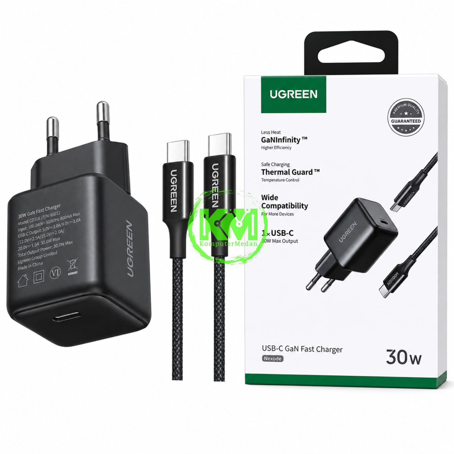 UGREEN N SERIES GAN 30W C TO C CHARGER SET BLACK / 65012