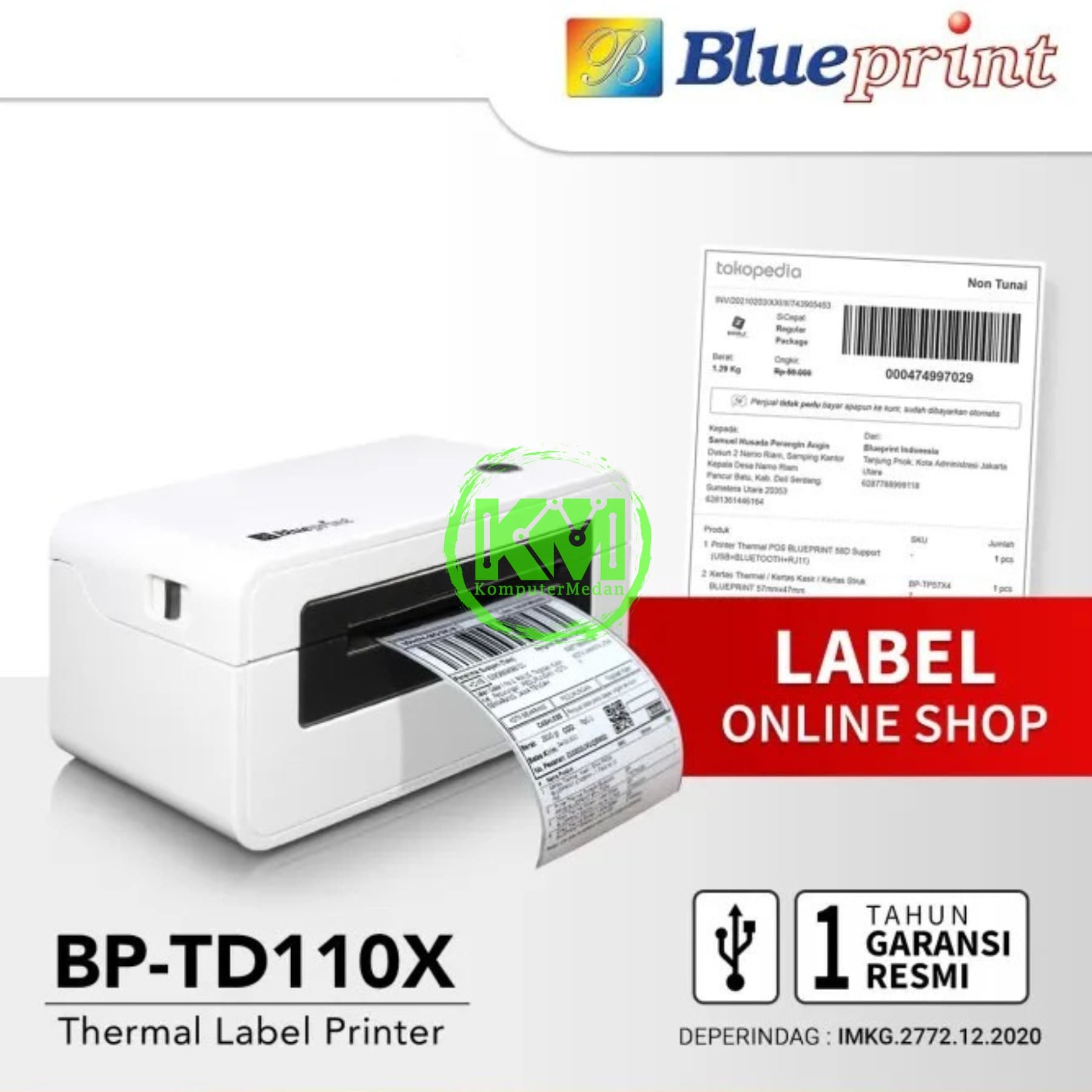 BLUEPRINT DIRECT THERMAL BARCODE LABEL PRINTER BP-TD110X USB - Image 1