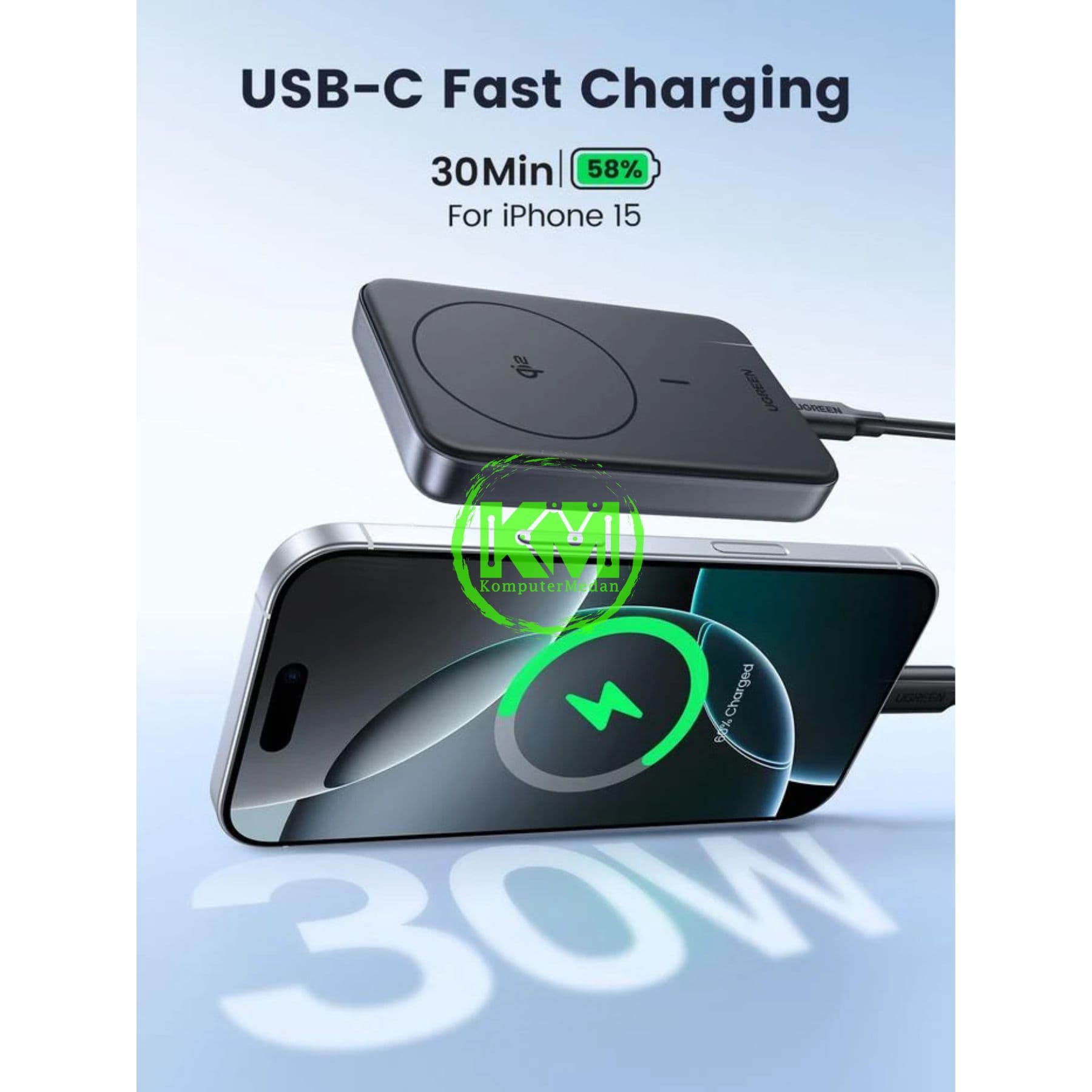 UGREEN POWERBANK MAGSAFE QI2 30W 10.000MAH GRAY / 45763 - Image 3