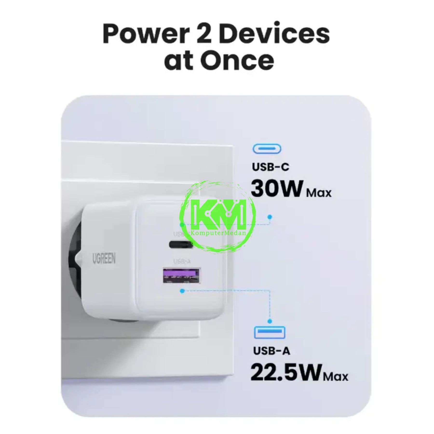 UGREEN N SERIES DUAL PORT GAN 30W WHITE / 65015 - Image 5