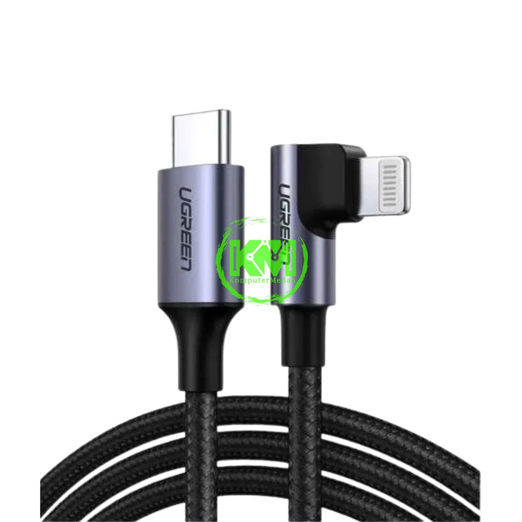 UGREEN LIGHTNING TO USB-C NYLON CABLE 90° 2M BLACK - US305 PN 60765 - Image 1