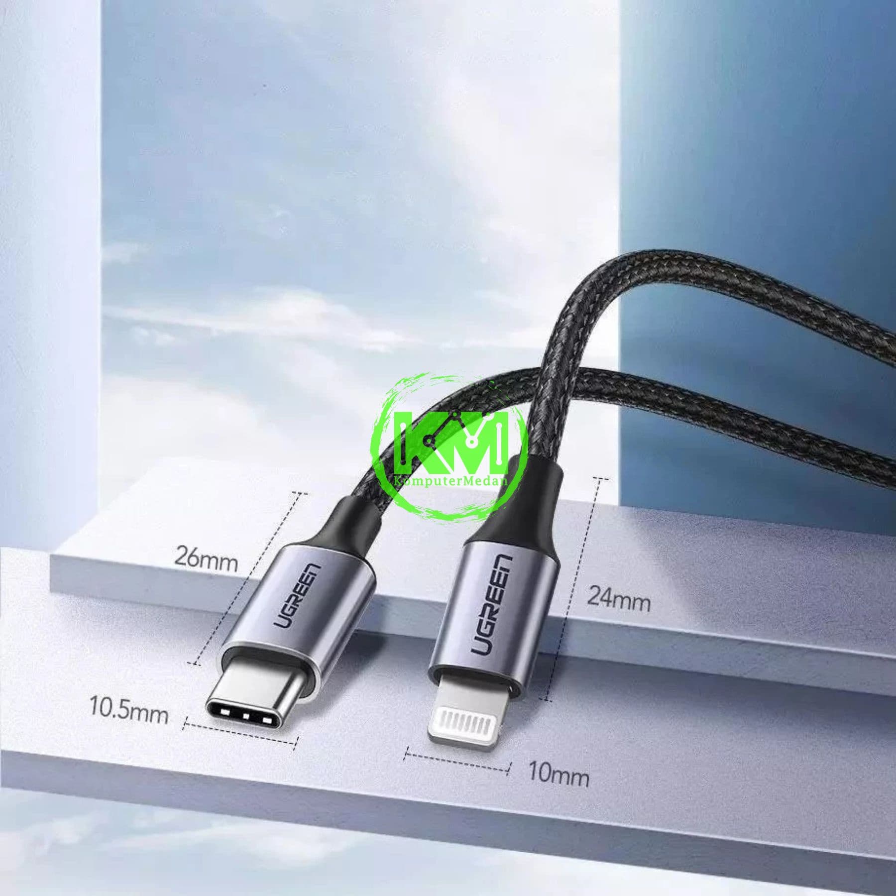 UGREEN LIGHTNING TO USB-C NYLON CABLE 2M BLACK - US304 PN 60761 - Image 4