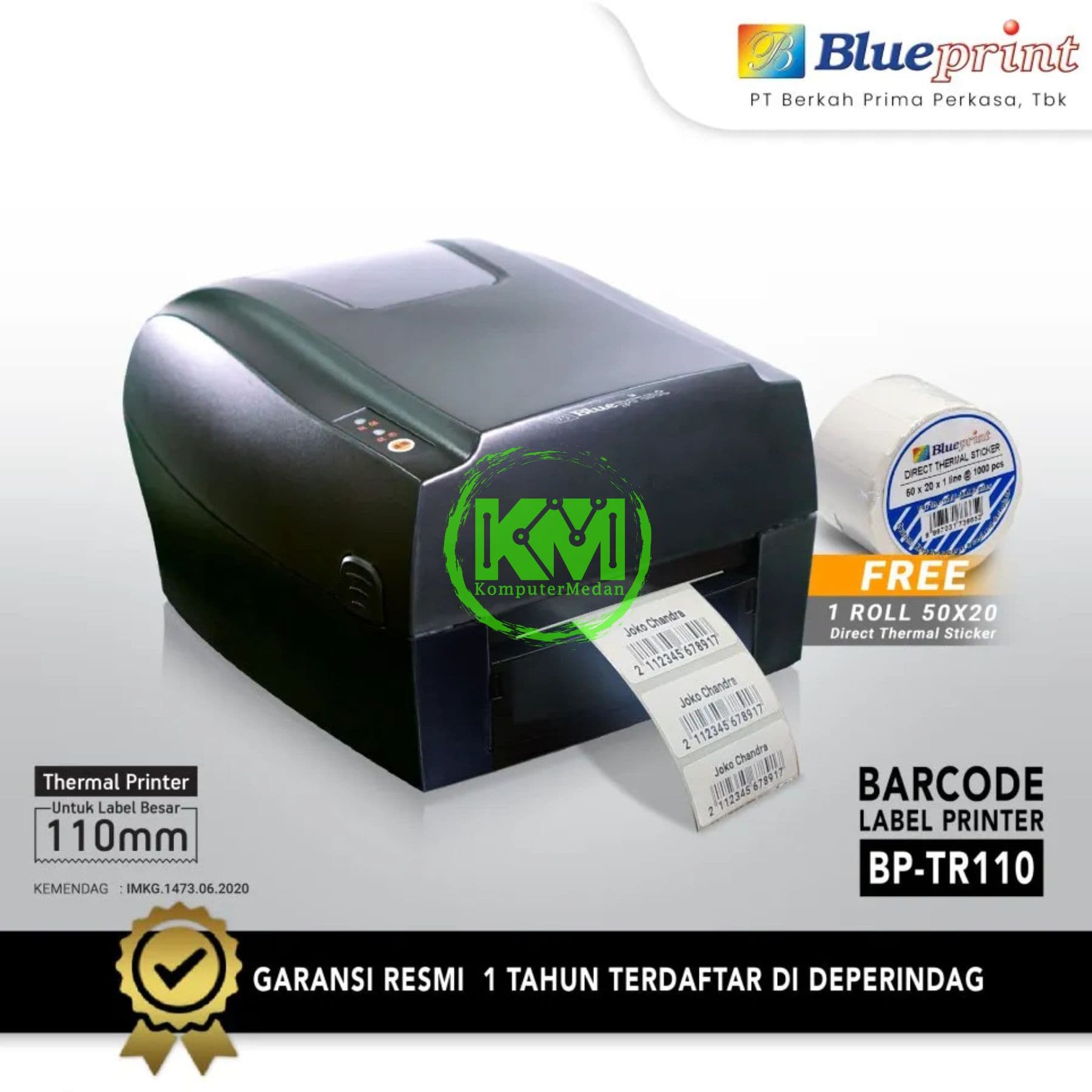BLUEPRINT DESKTOP DIRECT THERMAL BARCODE LABEL PRINTER BP-TR110 (USB + SERIAL + LAN)