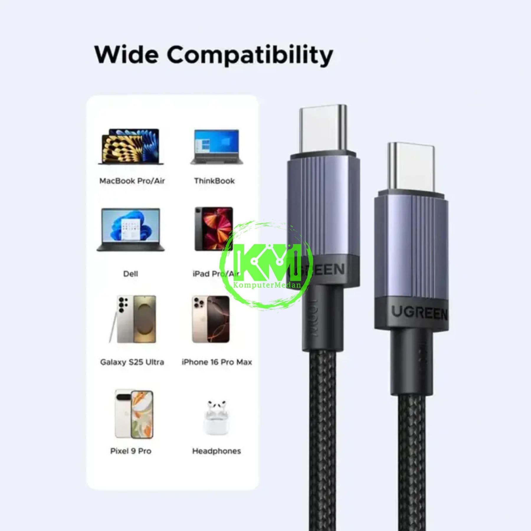 UGREEN CABLE C TO C 100W NYLON 2M BLACK / 65833 - Image 3