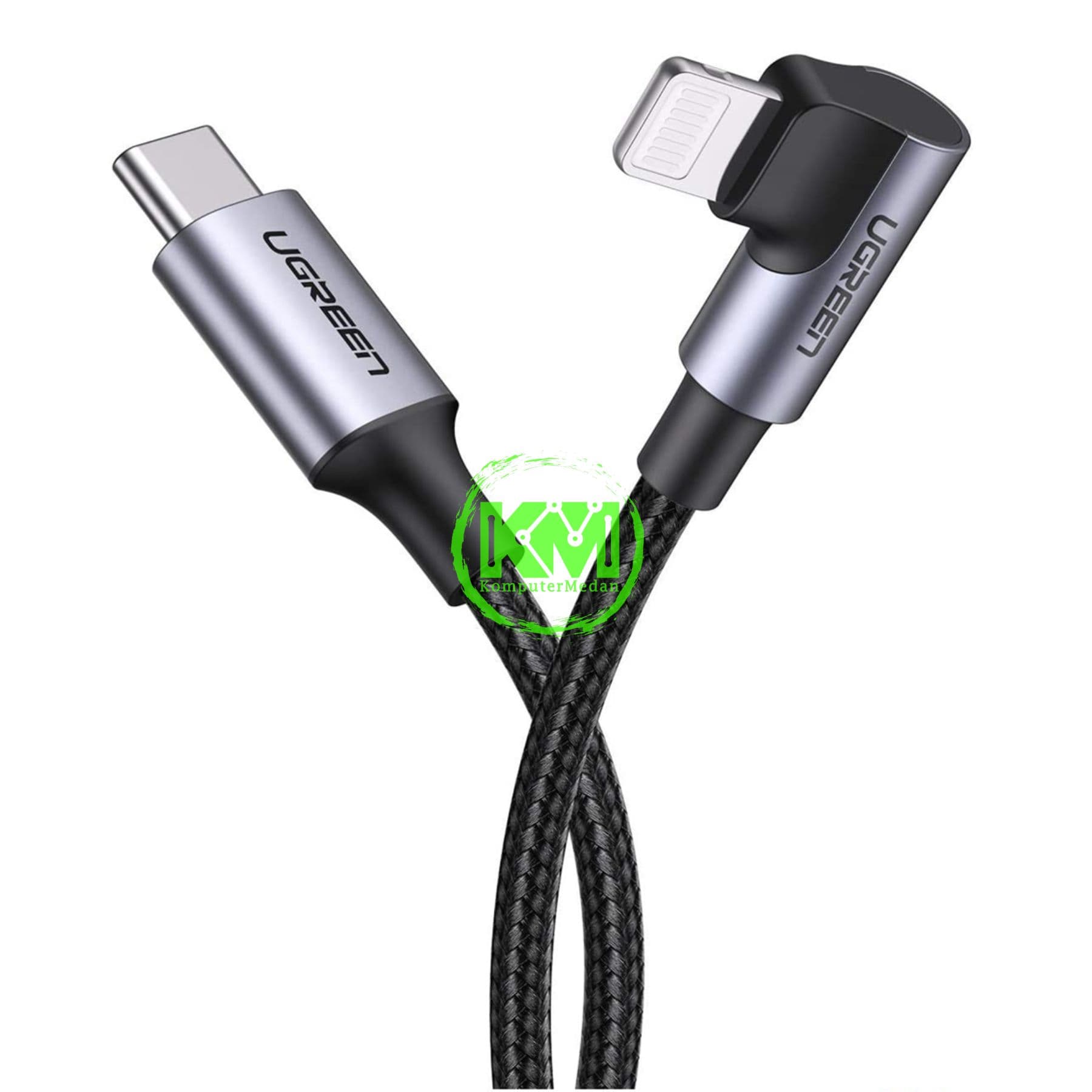 UGREEN LIGHTNING TO USB-C NYLON CABLE 90° 2M BLACK - US305 PN 60765 - Image 3