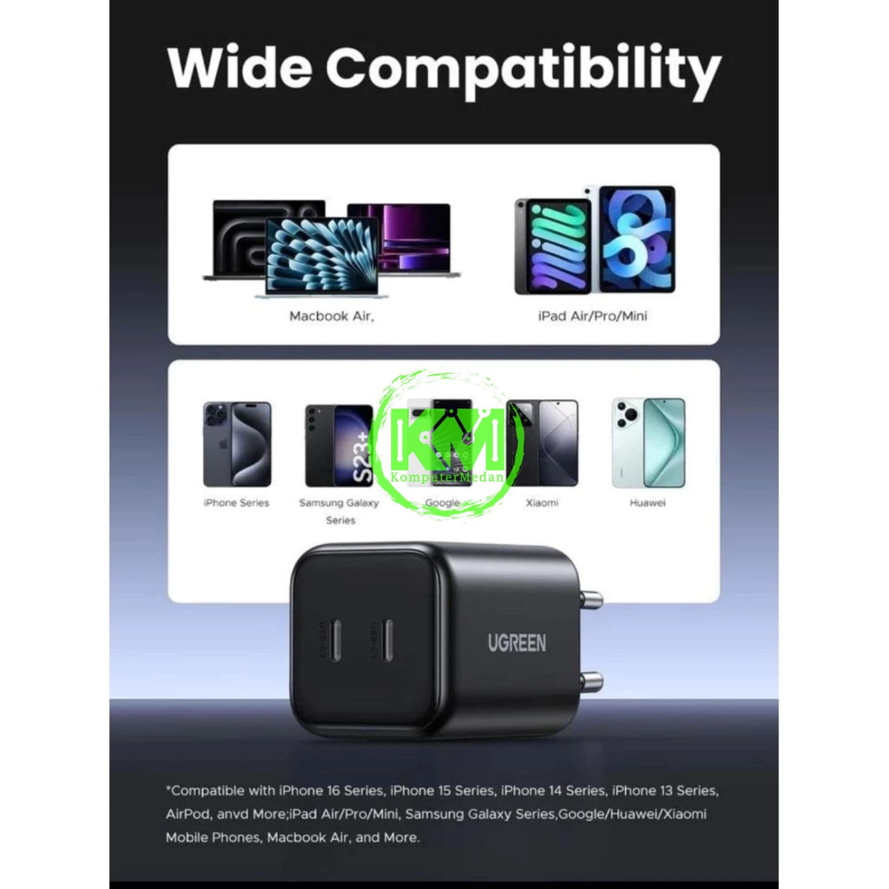 UGREEN N SERIES DUAL PORT C+USB-A GAN 45W BLACK / 65057 - Image 3