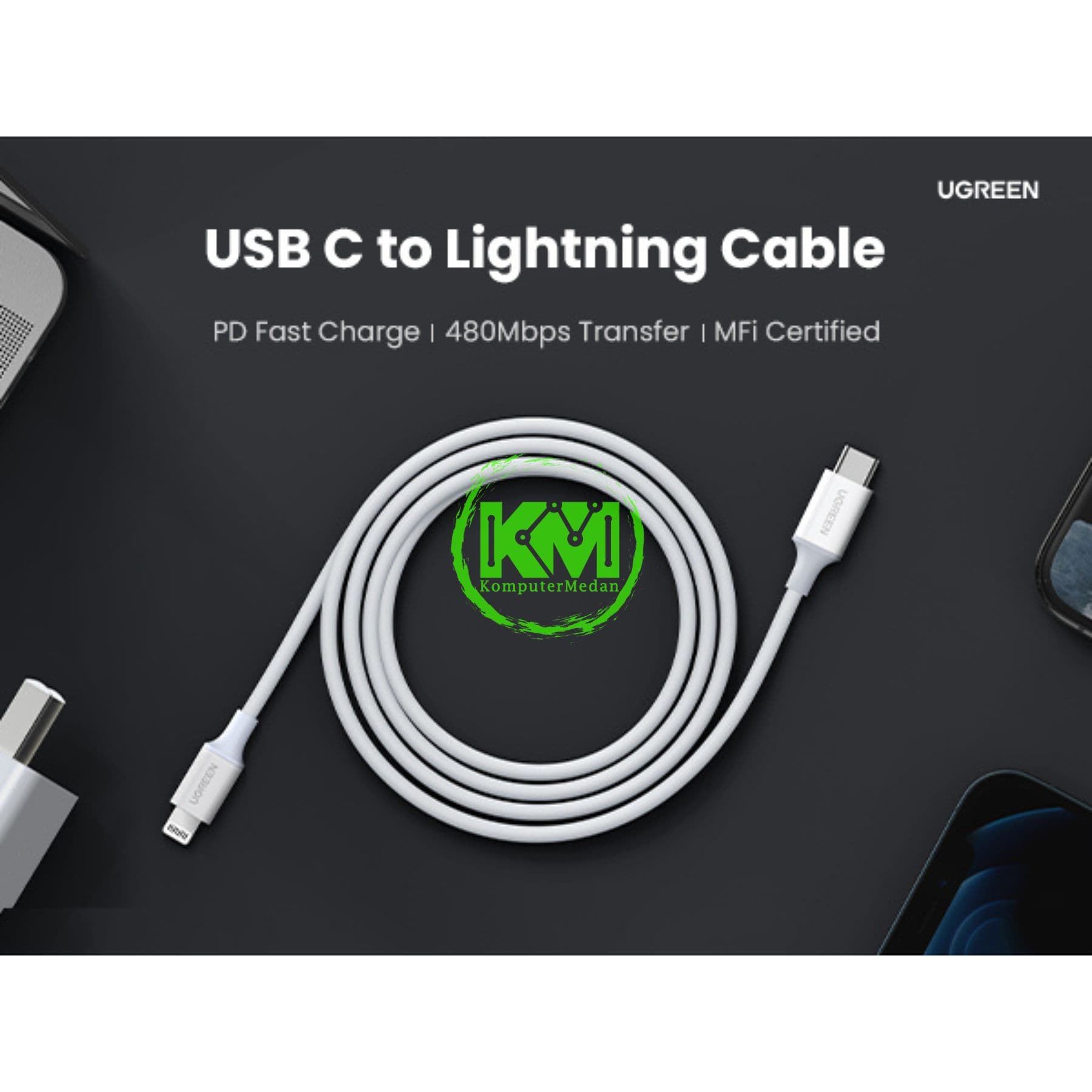 UGREEN CABLE C TO LIGHTNING TPE 1M WHITE - PN 10493 - Image 3