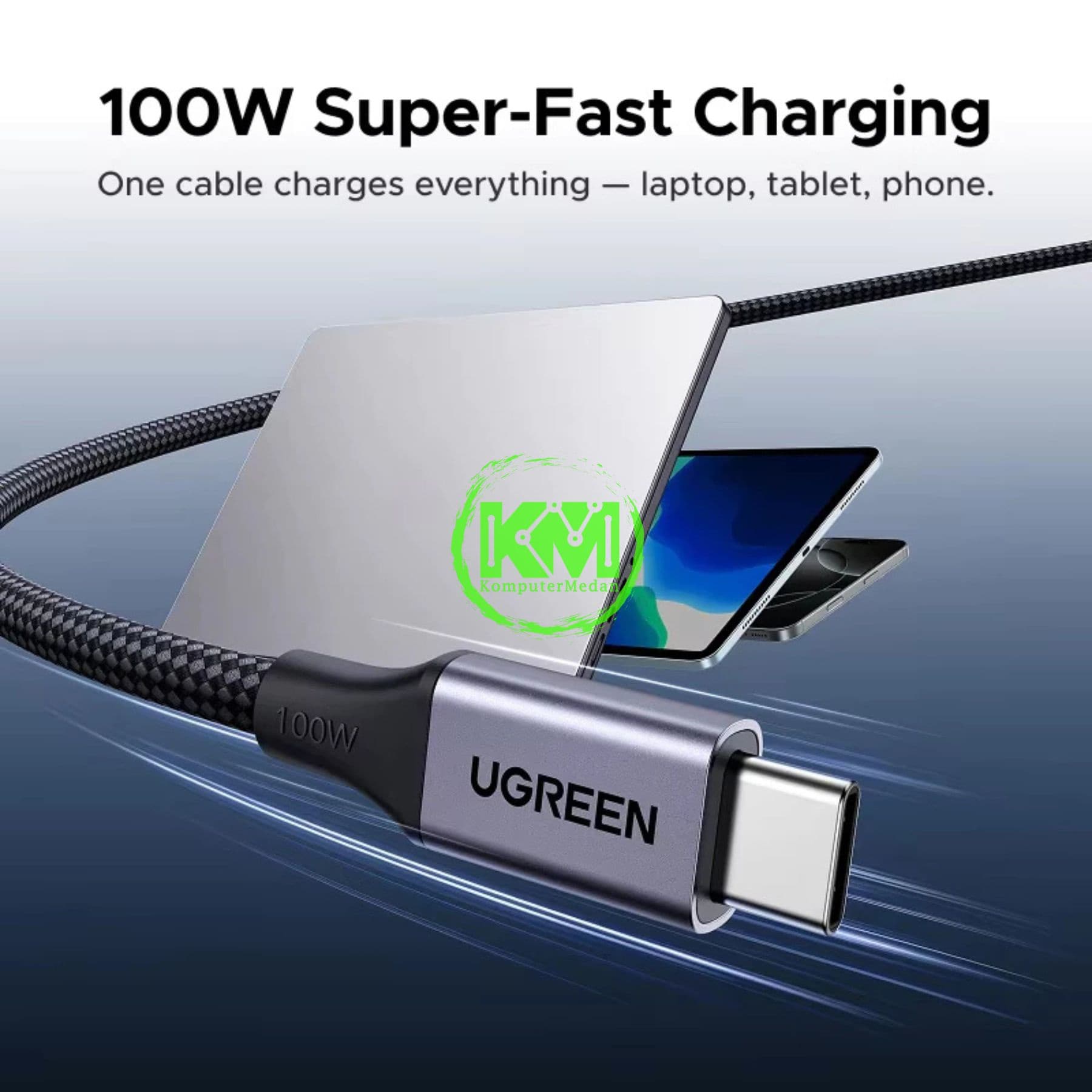 UGREEN MAGNETIC CABLE C TO C 100W NYLON 1M BLACK / 55517 - Image 3
