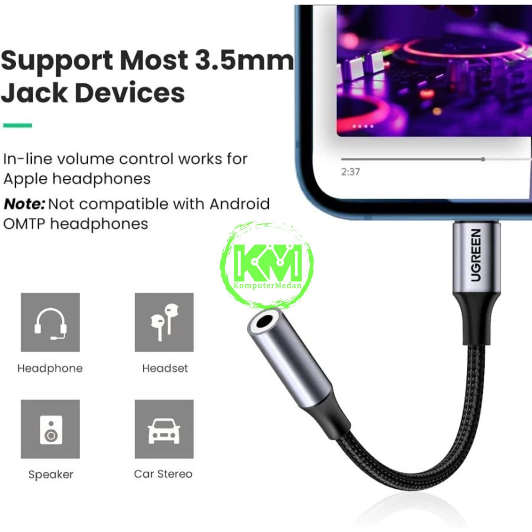 UGREEN LIGHTNING TO 3.5MM (F) ADAPTER GY - US211 PN 30756 - Image 4