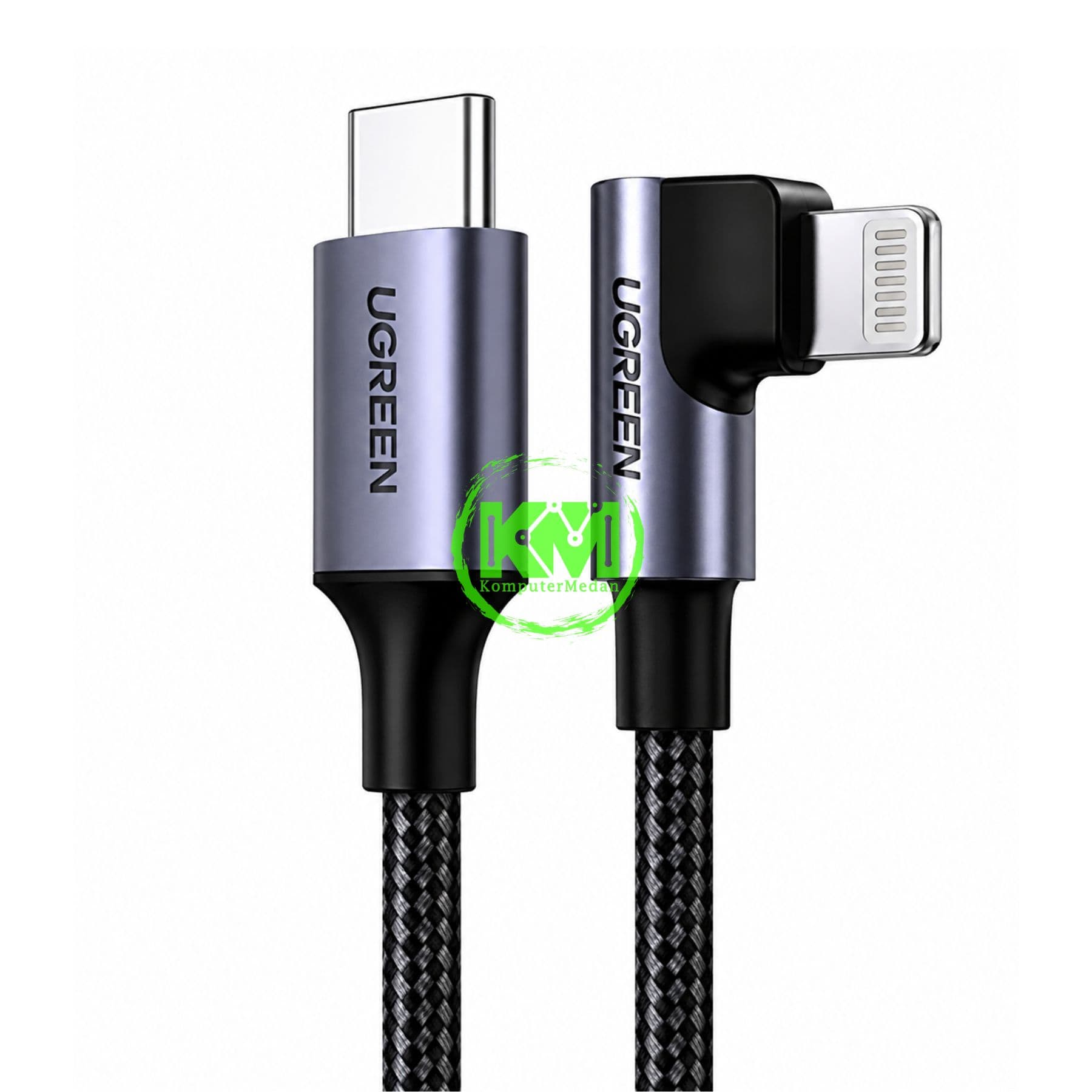 UGREEN LIGHTNING TO USB-C NYLON CABLE 90° 2M BLACK - US305 PN 60765 - Image 2