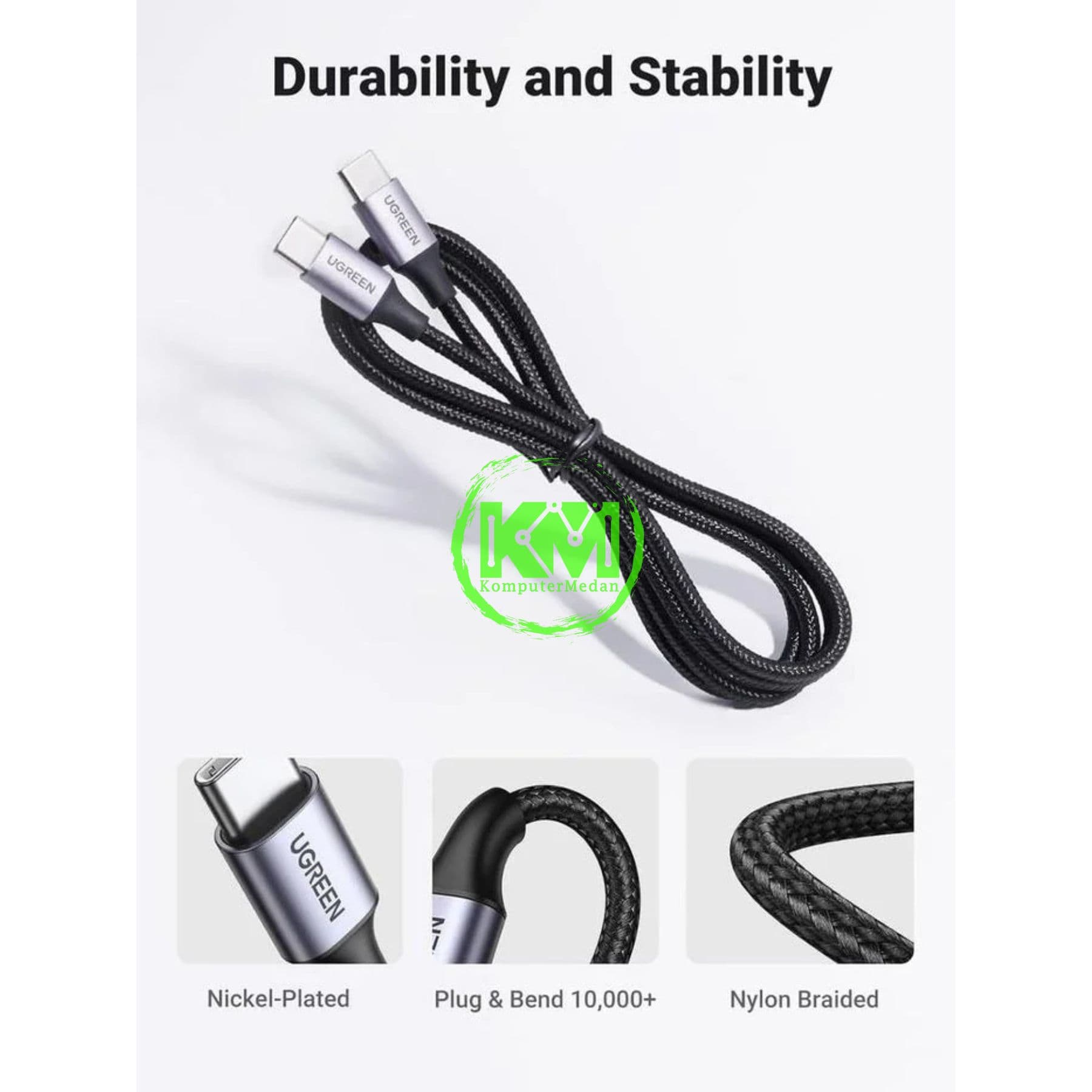 UGREEN CABLE C TO C 240W NYLON 1M BLACK / 15311 - Image 5
