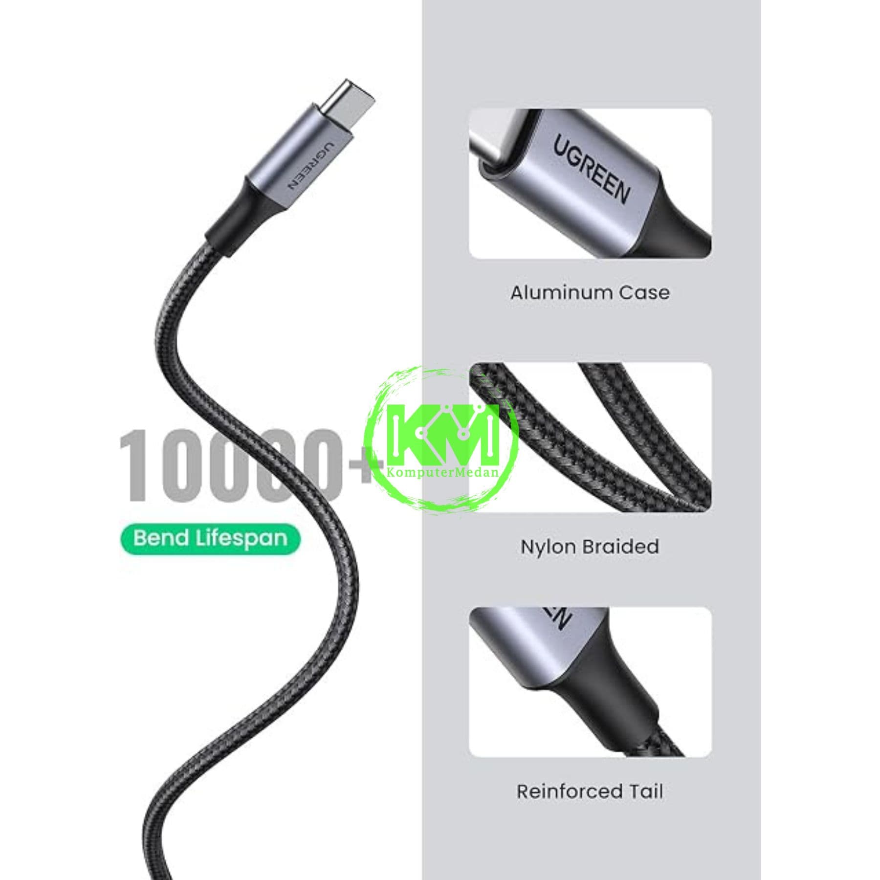 UGREEN CABLE USB TO C 50CM NYLON BLACK - PN 60125 - Image 4