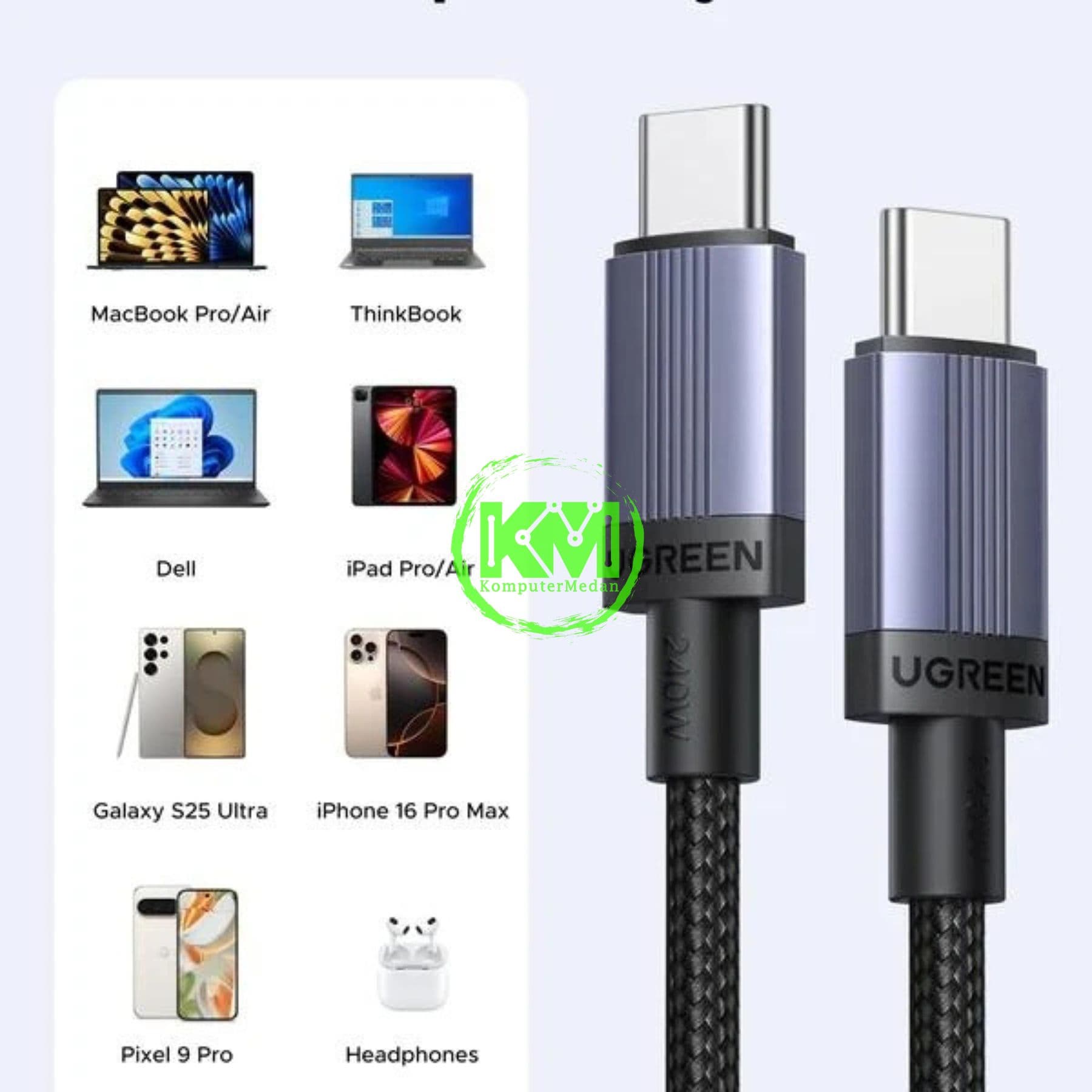 UGREEN CABLE C TO C 240W NYLON 50CM BLACK / 65906 - Image 4