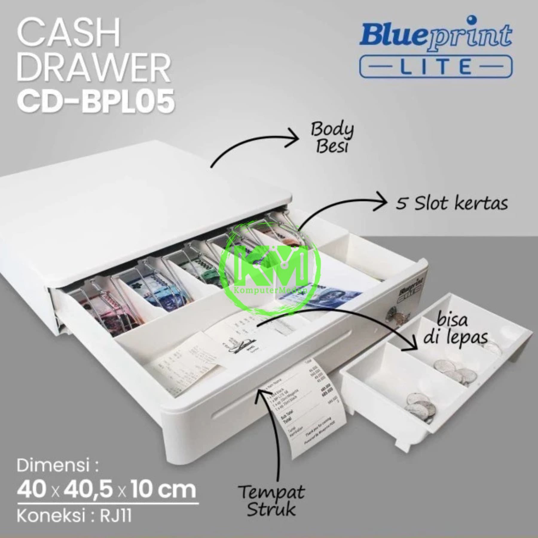 BLUEPRINT LITE CASH DRAWER 405x240x98 112mm CD-BPL05 - Image 2