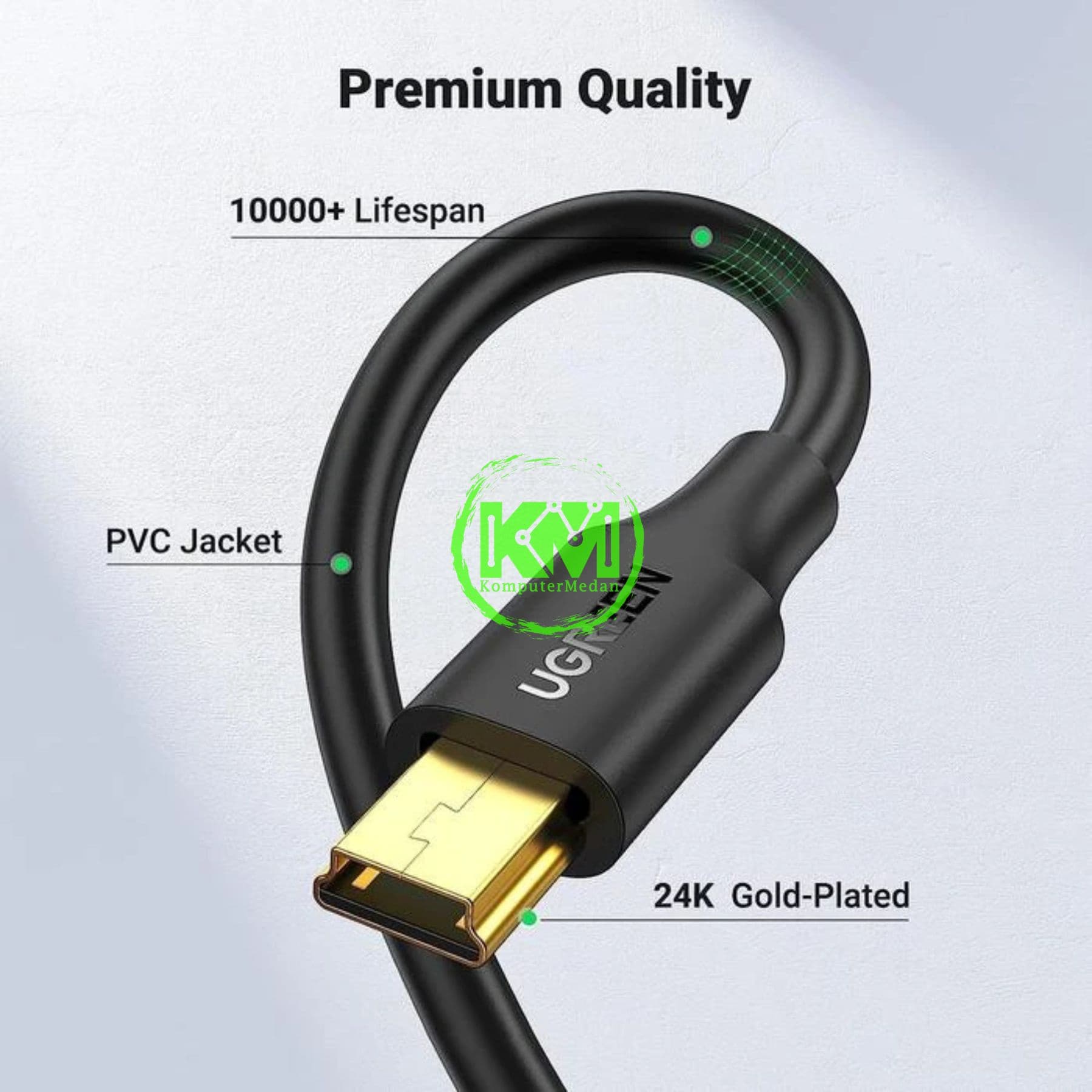 UGREEN USB-A 2.0 MALE TO MINI 5 PIN MALE CABLE 1M - PN 10355 - Image 3