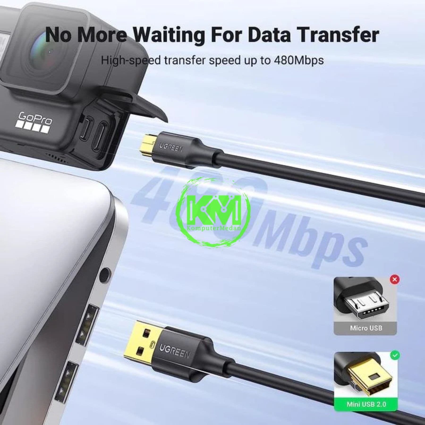 UGREEN USB-A 2.0 MALE TO MINI 5 PIN MALE CABLE 1M - PN 10355 - Image 4