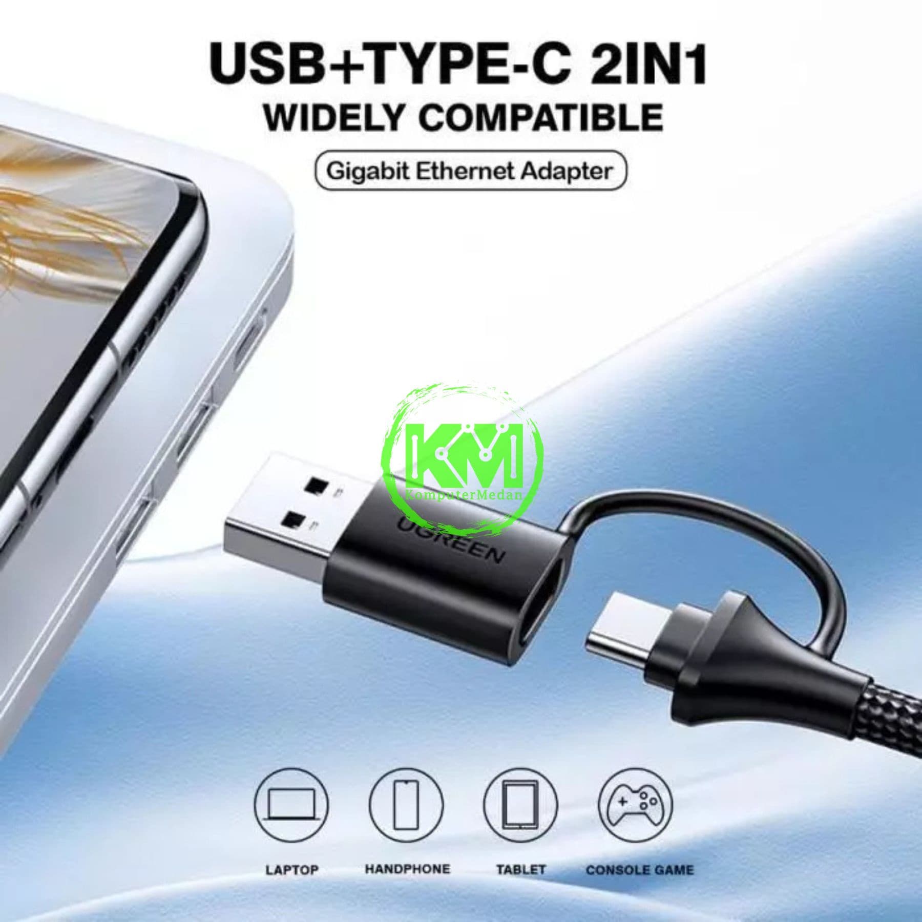 UGREEN ETHERNET ADAPTER USB-A+C 1000MBPS BLACK / 15638 - Image 3