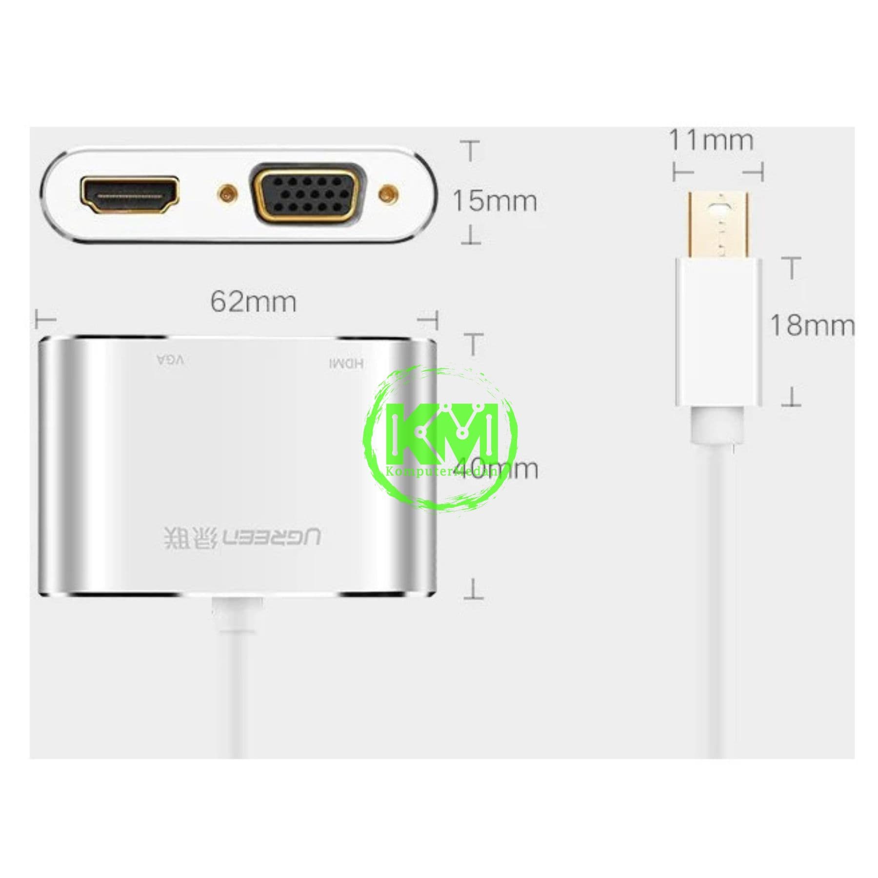 UGREEN CONVERTER MINI DP TO HDMI+VGA M/F WHITE / 20421 - Image 5