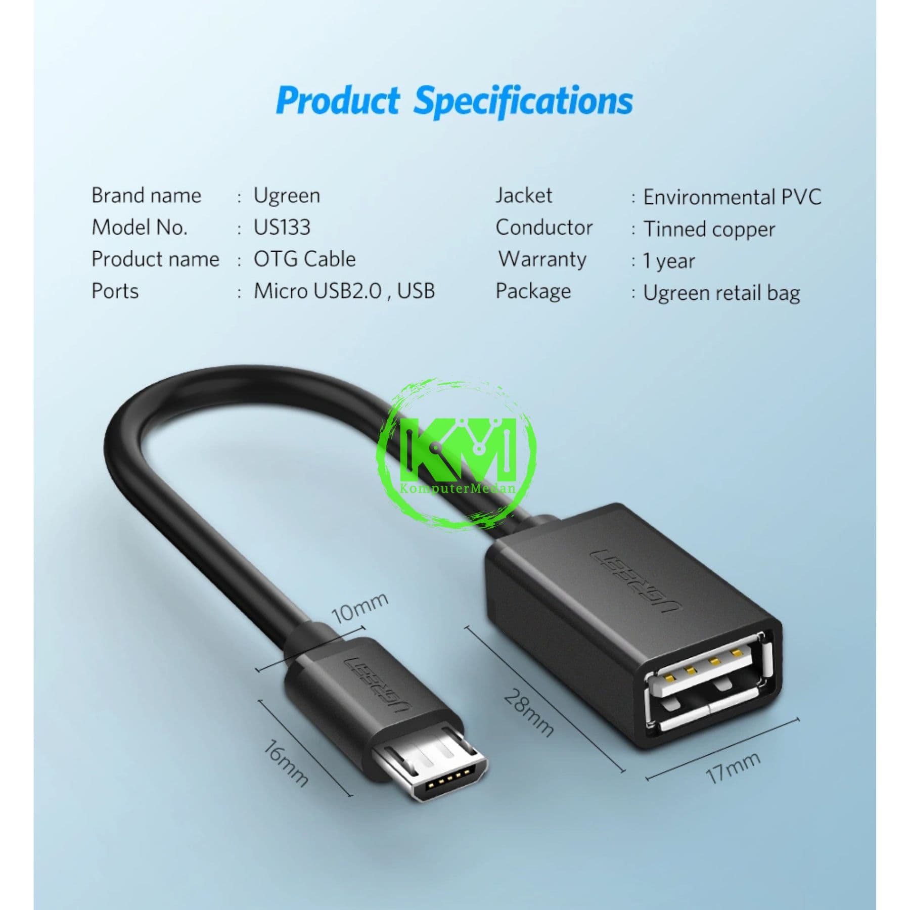 UGREEN OTG MICRO TO USB-A 15CM BLACK - PN 10396 - Image 6