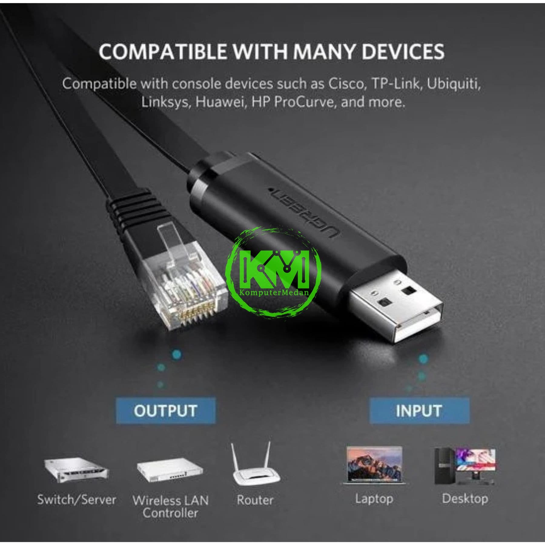 UGREEN CABLE CONSOLE USB TO RJ45 1.5M FLAT BLACK / 50773 - Image 4