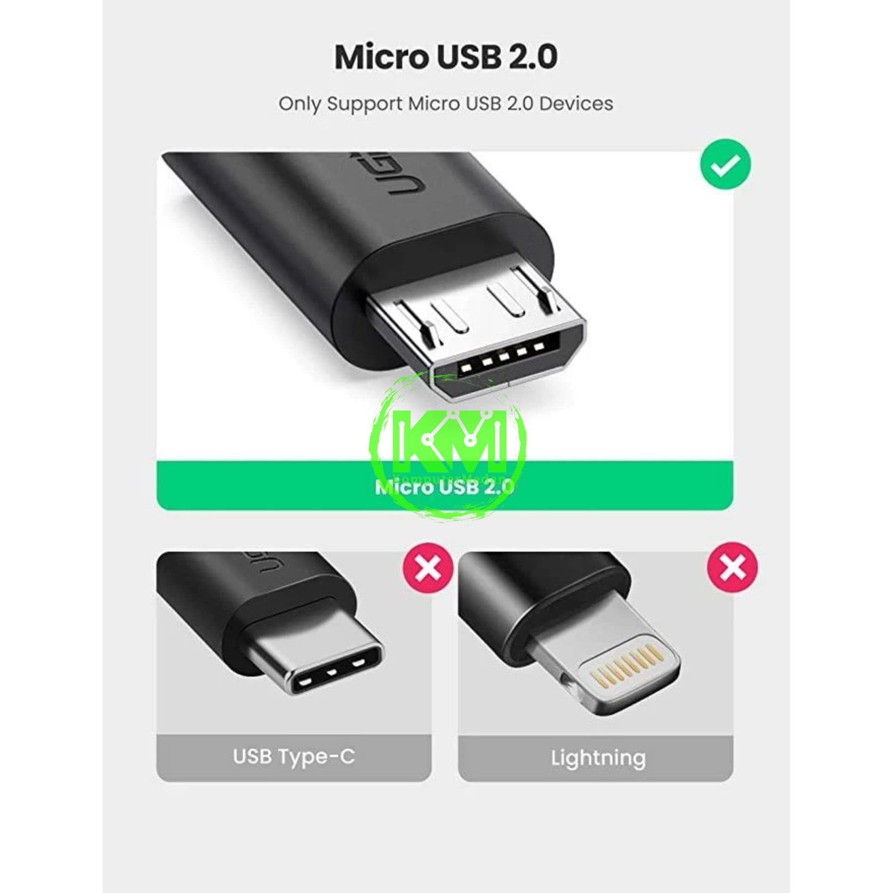 UGREEN OTG MICRO TO USB-A 15CM BLACK - PN 10396 - Image 4